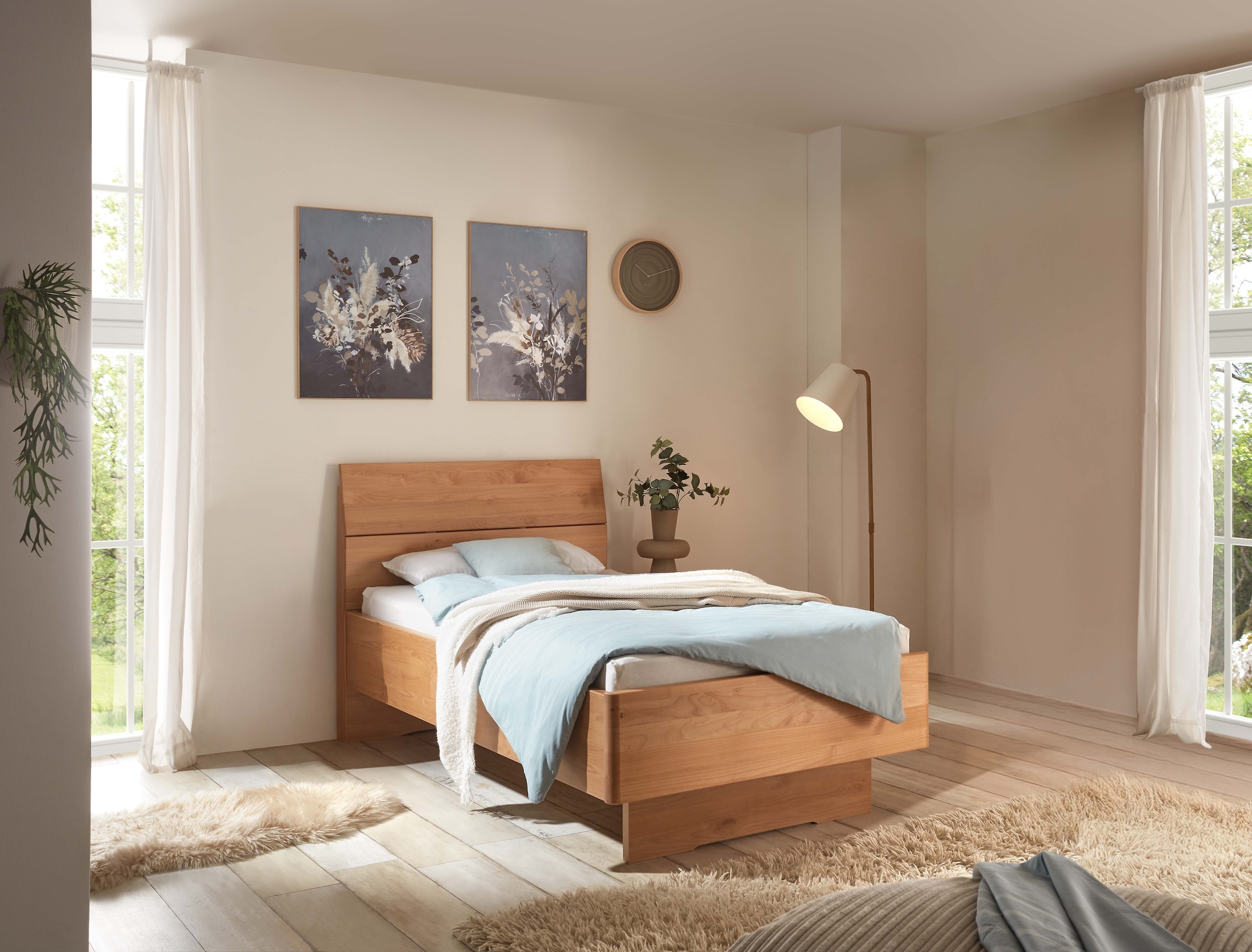 WIEMANN Lit en bois »Cardiff, Bettgestell, Bettrahmen, teilmassiv Erle« Capacité 110/220 kg, réglable en 4 hauteurs, MADE IN GERMANY,  Tête et pied en bois massif d'aulne, différentes tailles