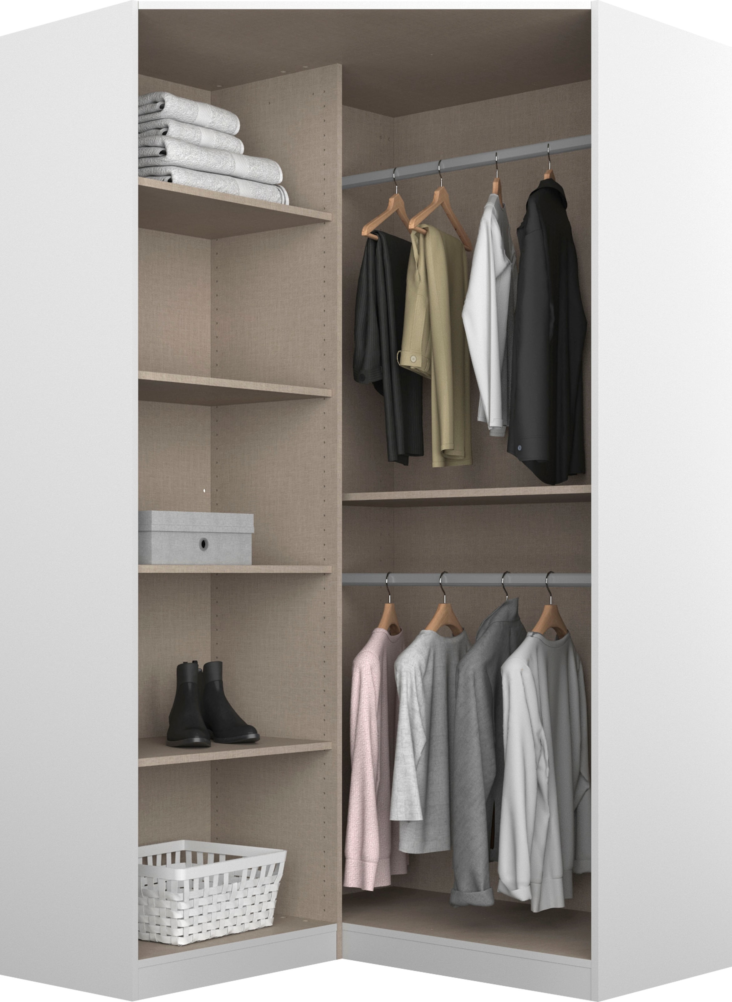 rauch Eckkleiderschrank »Kleiderschrank Schrank Ankleidezimmer Schlafzimmer Garderobe ONTARIO« mit vollflächig aufgelegtem Spiegel,  voll ausgestattet mit grosszügigem Stauraum MADE IN GERMANY