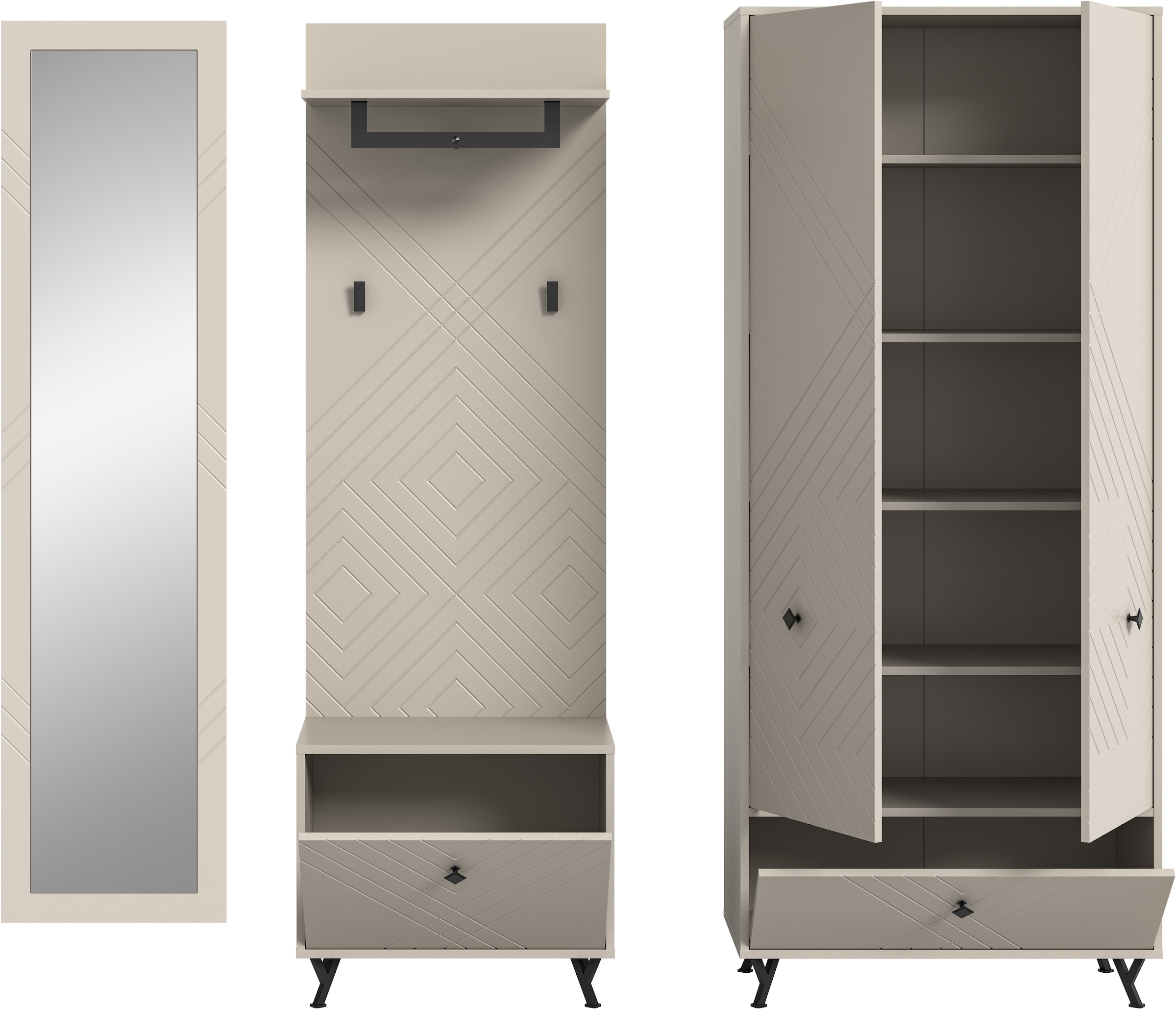 Home affaire Ensemble de vestiaires »Mento, 4-teilig, Ornamentfräsung in der Front, bestehend aus:« Set, 4 cuis tlg.