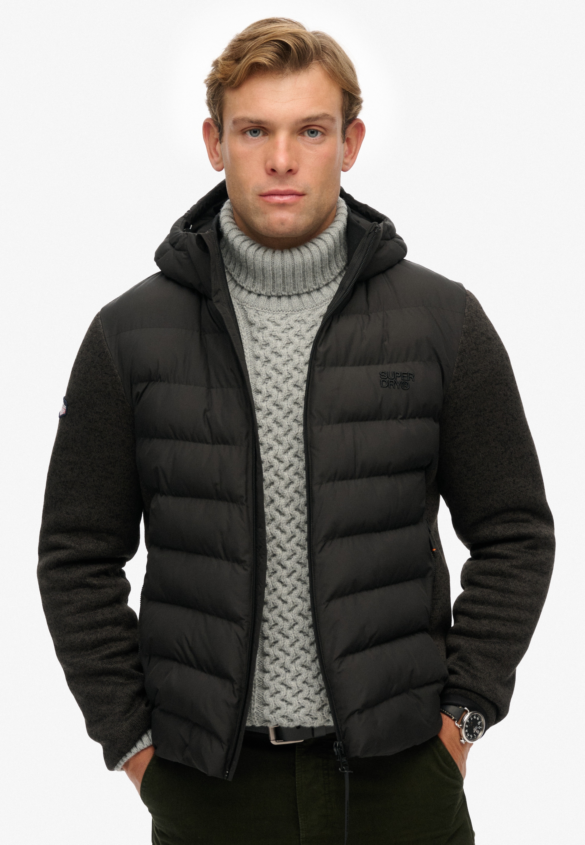 Superdry Steppjacke »HOODED STORM KNIT HYBRID JKT« mit Kapuze