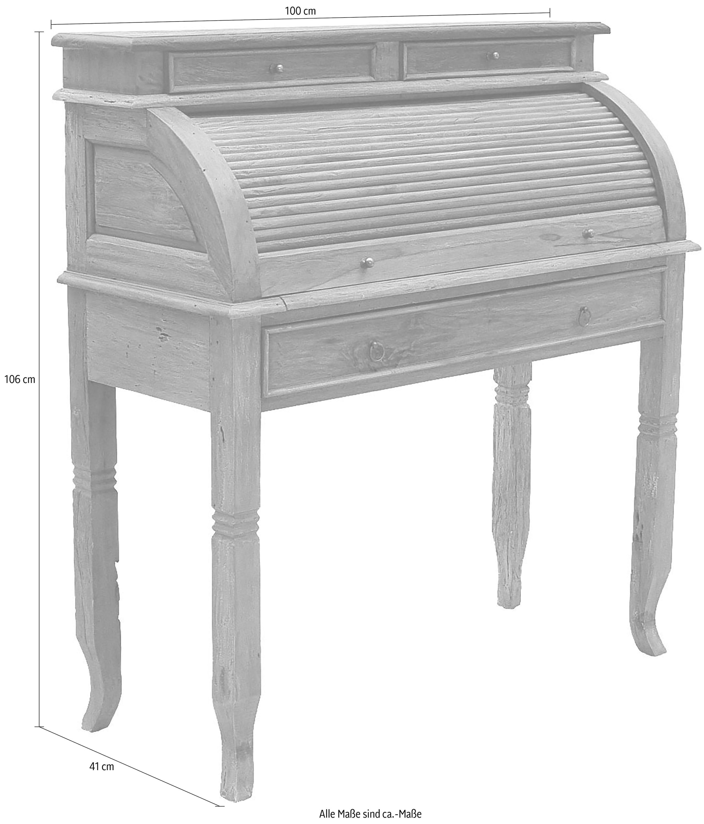 SIT Secrétaire »Rio  aus recyceltem Teakholz mit Rollladen & 4 Schubladen« 4 tiroirs, 5 compartiments & surface d'écriture extensible généreuse