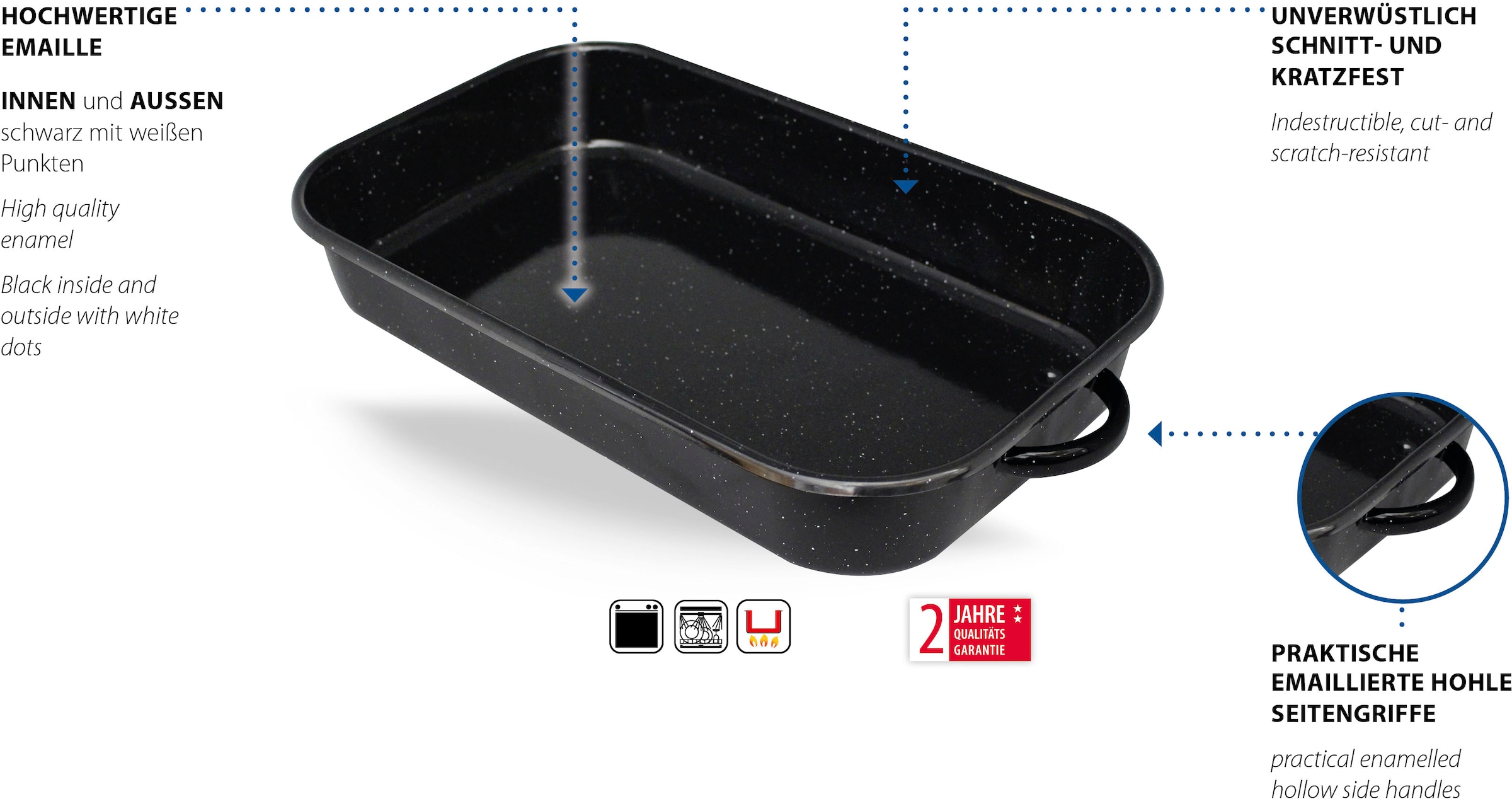 Elo Basic Bratpfanne »Basic« Emaille 1 Stk. tlg. Auflaufform, emaillierte hohle Seitengriffe, 38 cm