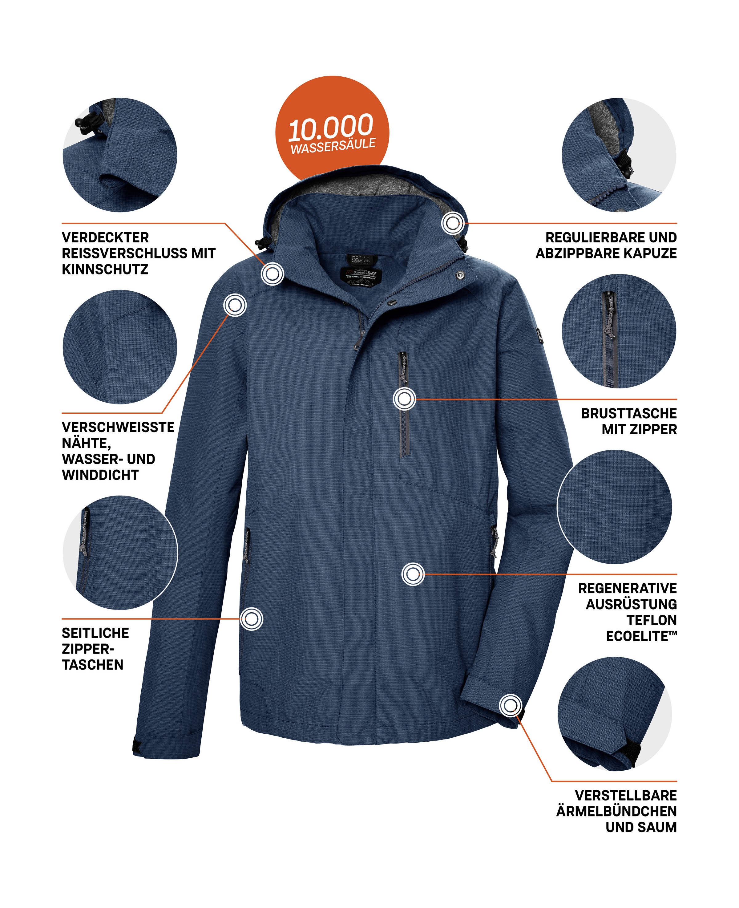 Killtec Funktionsjacke »KOS 256 MN JCKT« Wasser- und winddichte Herrenjacke, atmungsaktiv, abnehmbare Kapuze