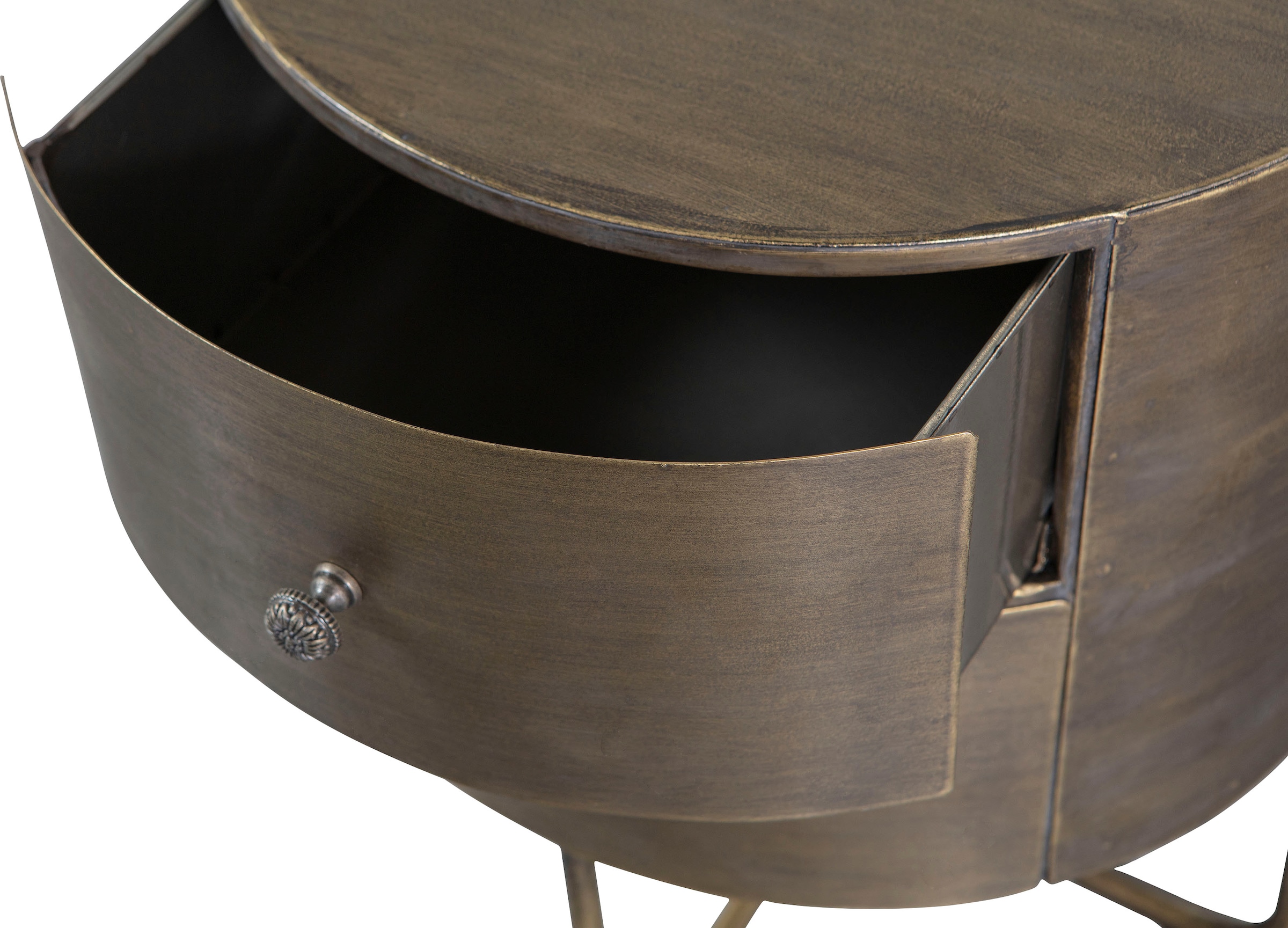 WOOOD Table d'appoint »Glossy Metall Antique-Brass-Beschichtung, H 48 x B 39 x T 39 cm« Deux tiroirs sans rails, facile d'entretien, livré monté