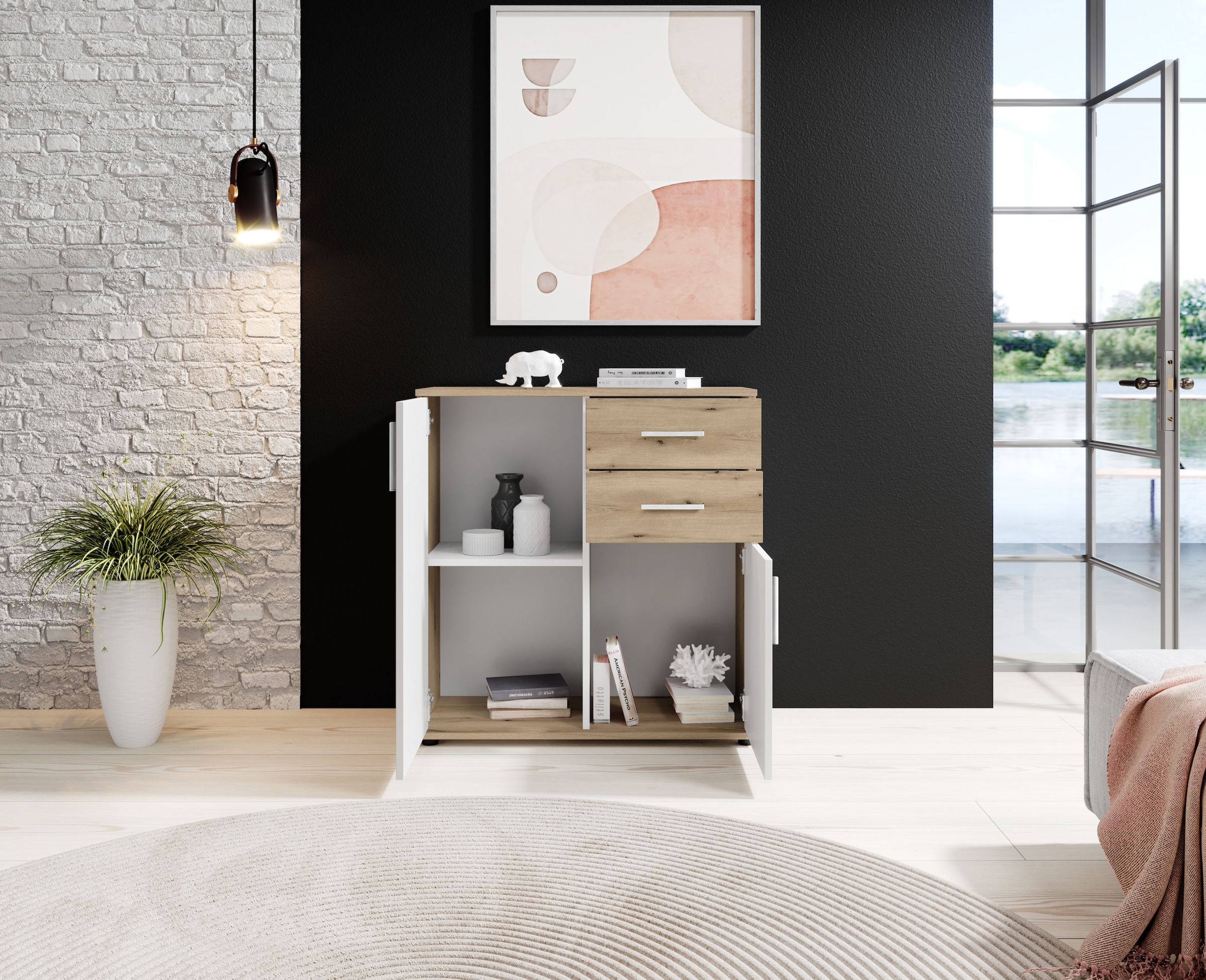 HBZ Commode »BC-Drift-2, Universalschrank Stellmass BxHxT 80x84x35 cm« 1 cuis tlg. Kommode mit 2 Türen, 2 Schubkästen, 1 Einlegeboden