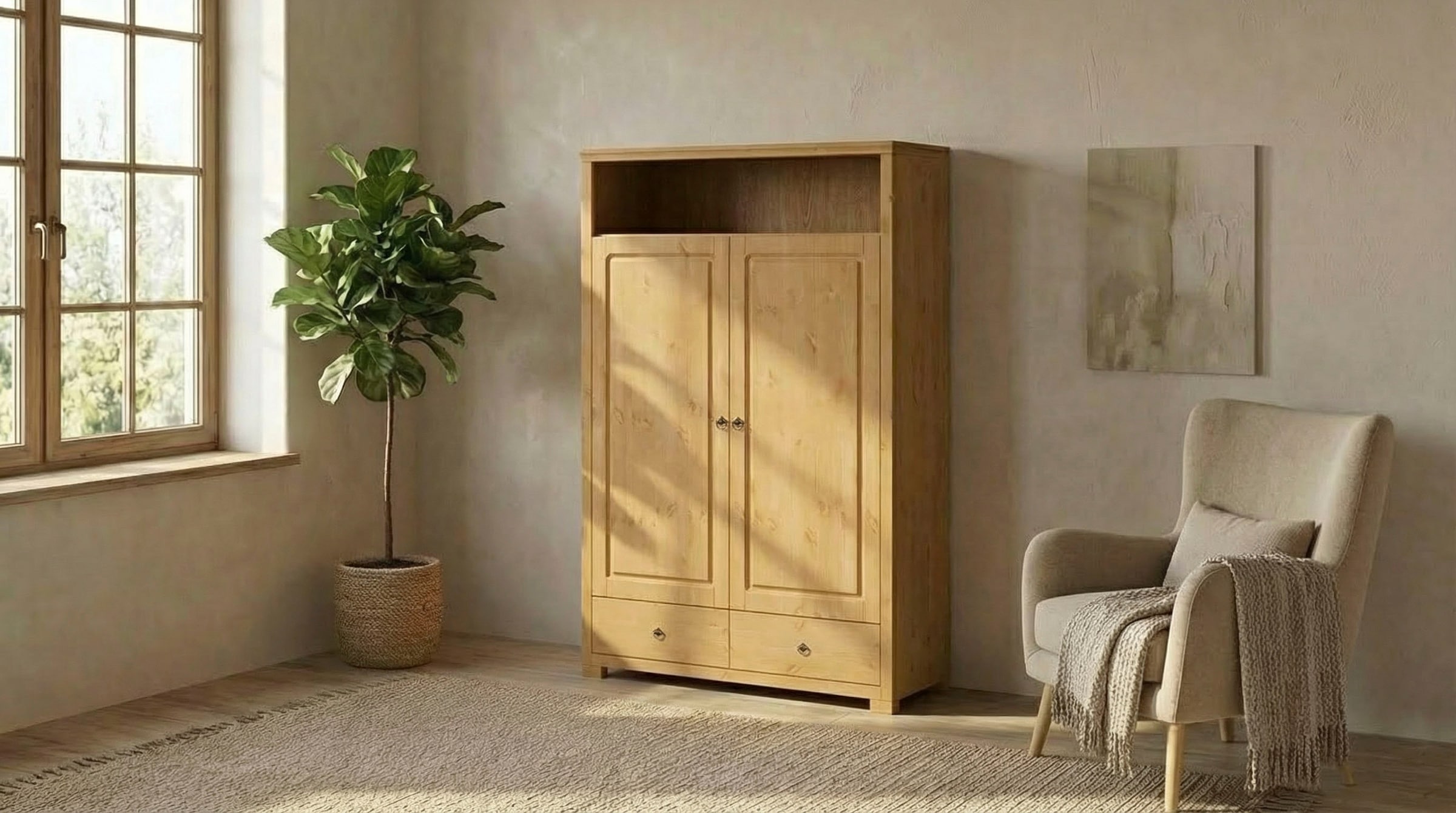 GOODproduct Wäscheschrank »Gotland! Home Office Schrank, Mehrzweckschrank, Büroschrank« H/B/T ca. 180/125/40cm,  mit Ausziehregal, Schublade, stabil + langlebig, Massivholz made in EU