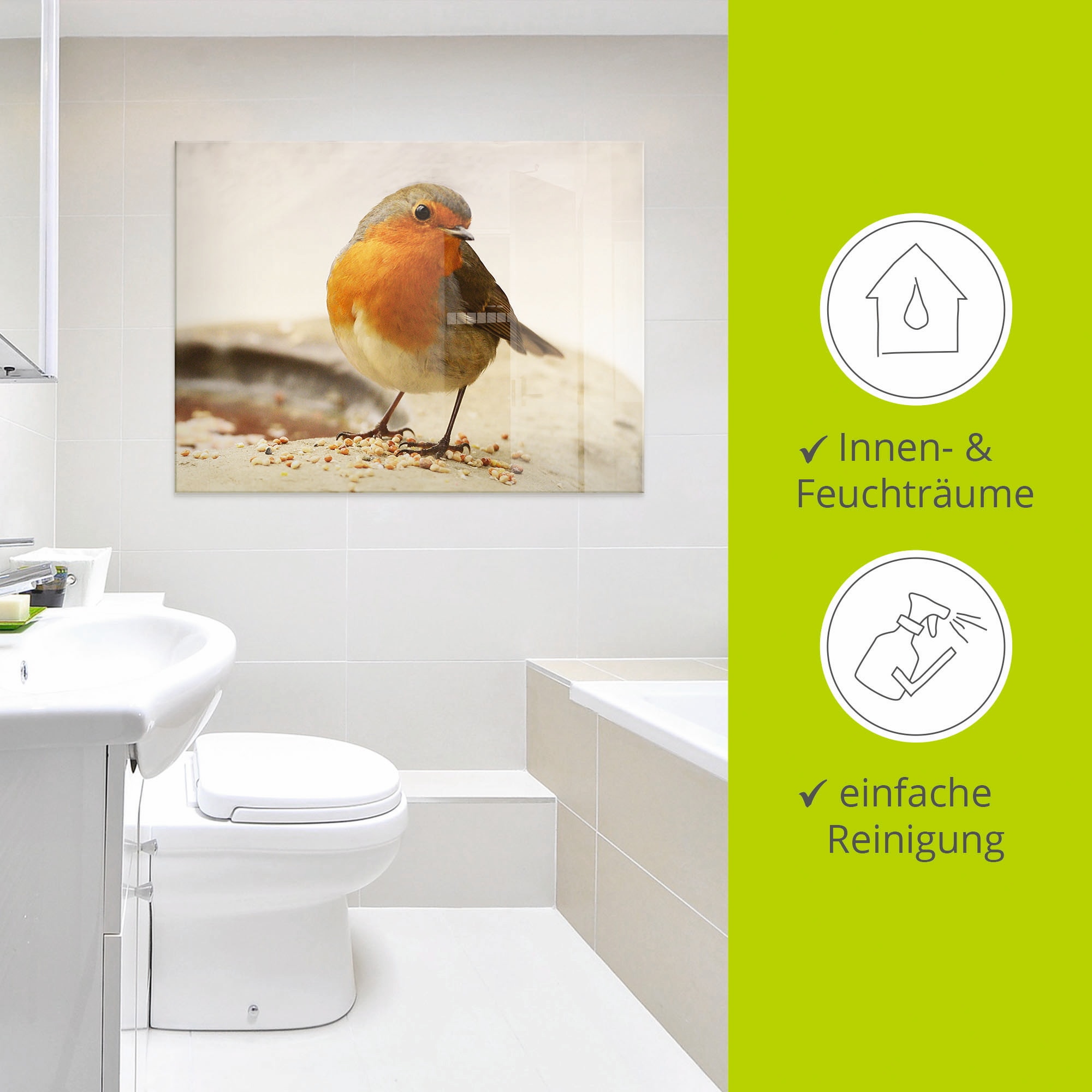 Artland Tableau en verre »Rotkehlchen« 1 cuis tlg. in verschiedenen Grössen