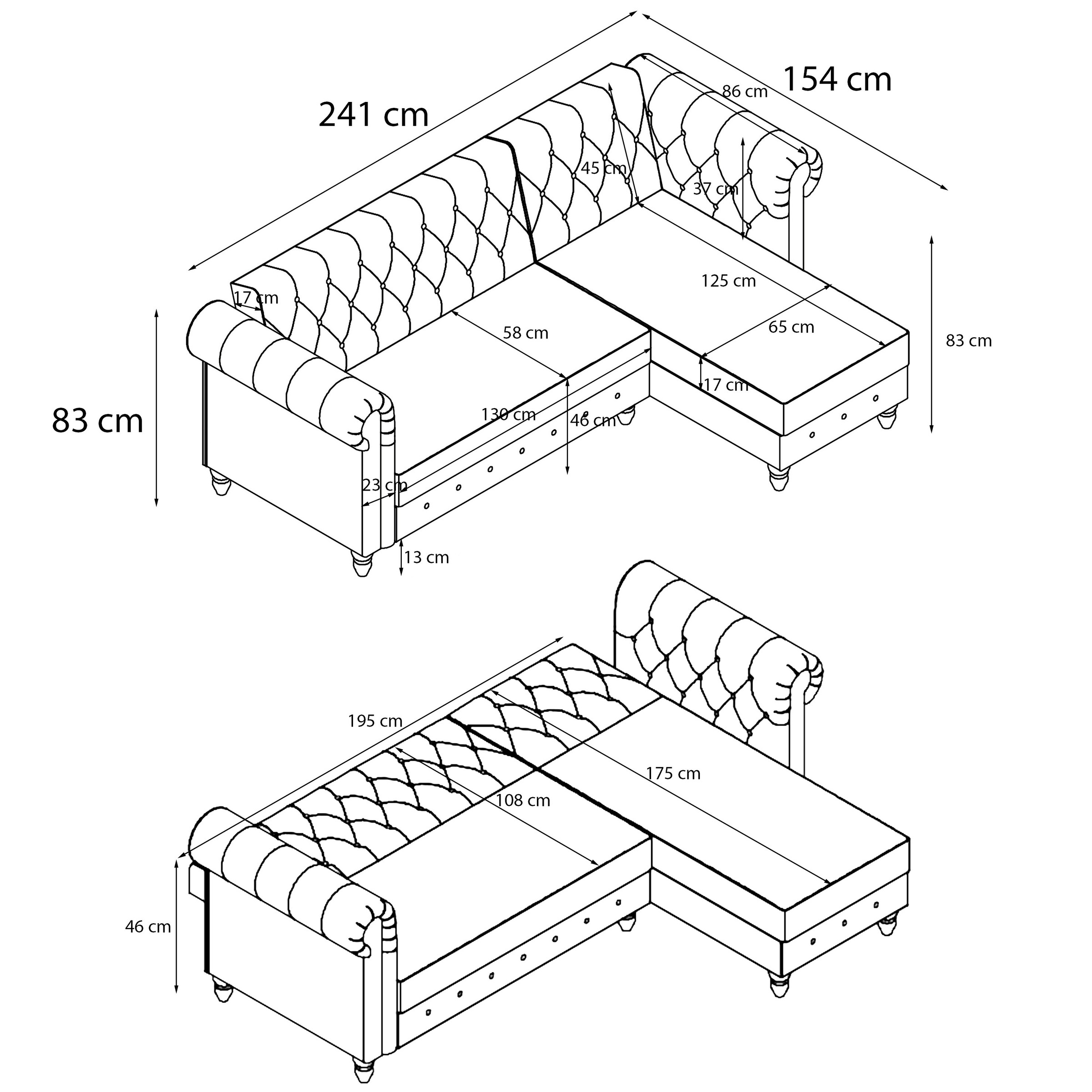 Dorel Home Canapé d'angle »Felix, L-Form, 241 cm (Liegefl.108x195 cm), Recamiere tauschbar,« verstellb. Rückenlehne, Bett-Funktion, Velours, Kunstleder, Vintage