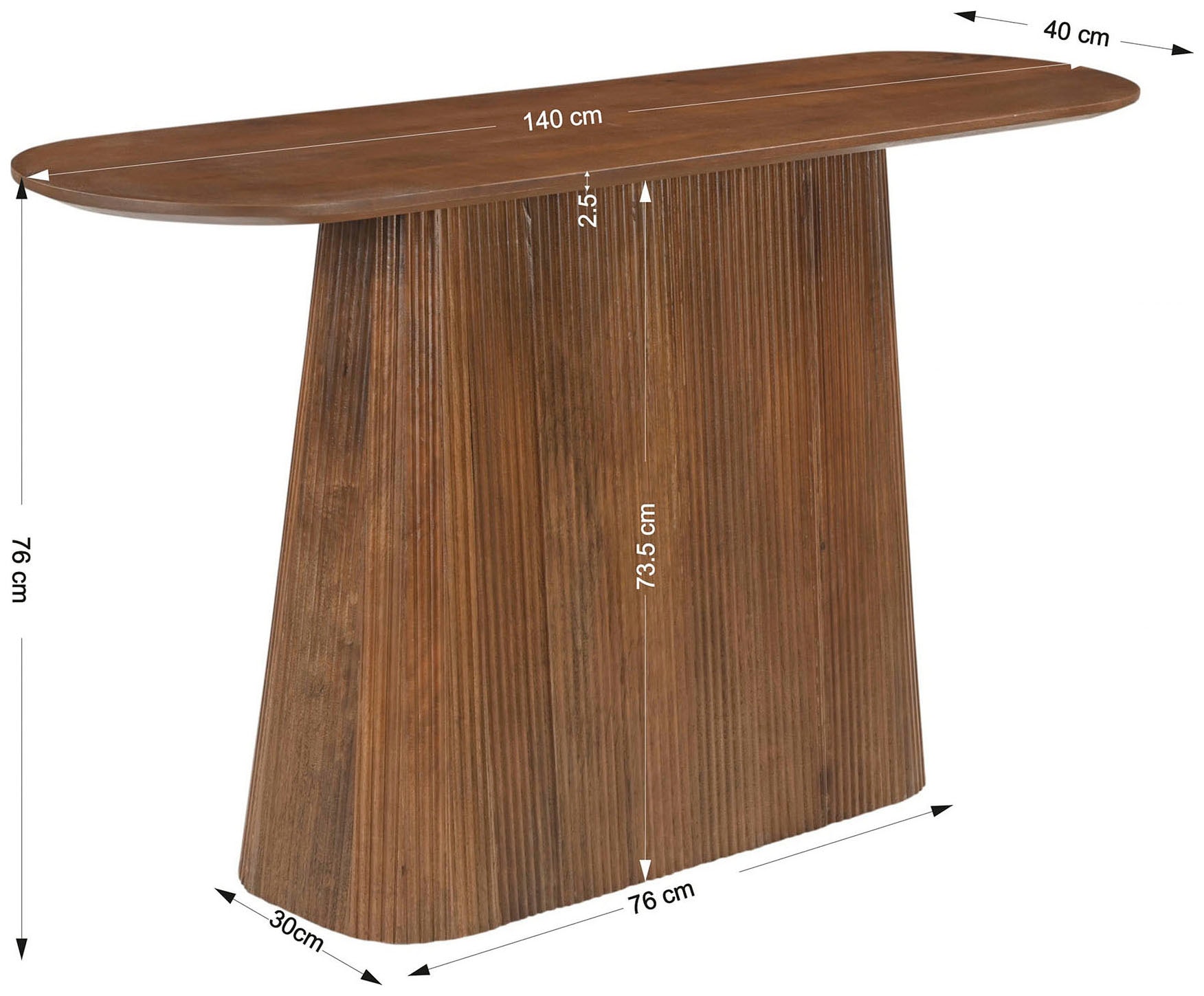 SIT Konsolentisch »Mumbai oval aus massivem Mangoholz mit Lamellen-Sockel« Ovale 140-cm-Platte trifft auf modernes Lamellendesign