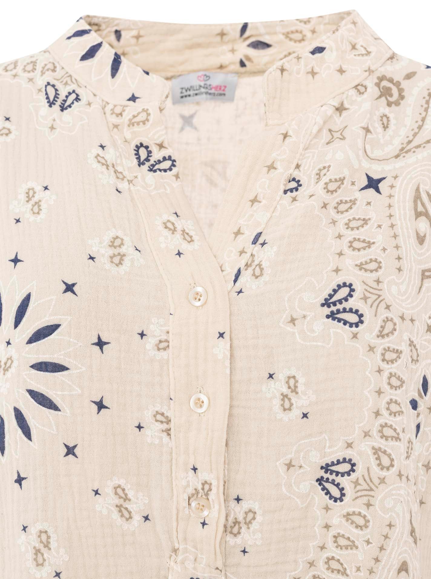 Zwillingsherz Blouse à manches courtes »"Paisley Dreams"« mousseline, motif paisley, manches retroussées, col en V avec patte de boutonnage