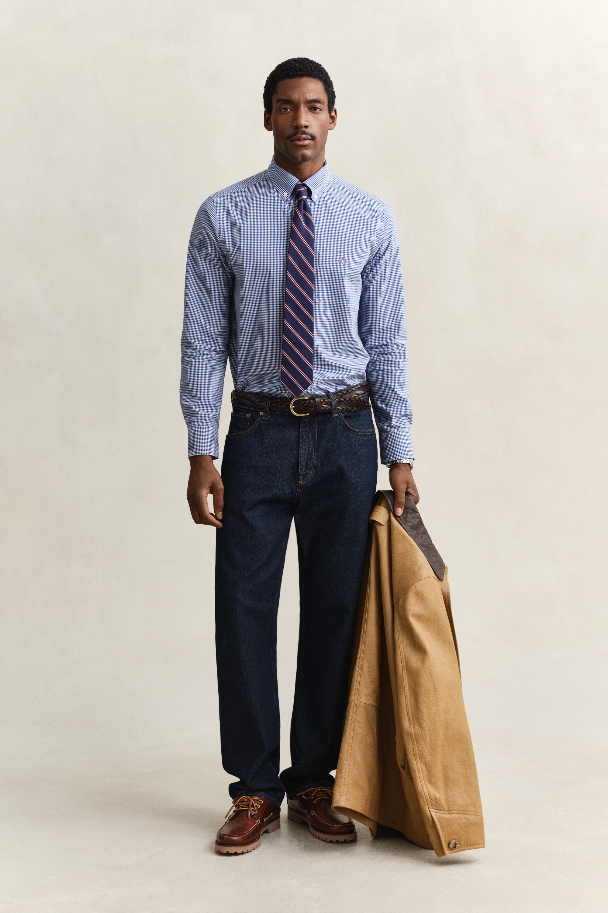 Gant Chemise à manches longues »REG CLASSIC POPLIN GINGHAM SHIRT« avec broderie logo, popeline de coton