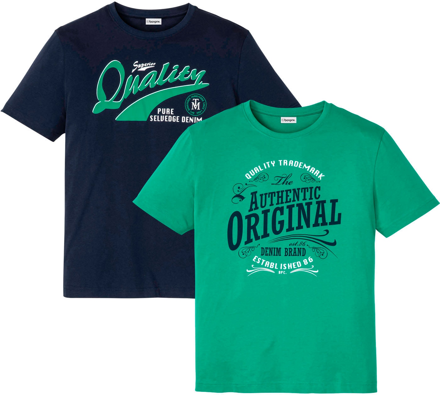 bonprix T-shirt Packung, 2 cuis Regular Fit, Kurzarm-Design, aus Baumwolle, mit Brustdruck