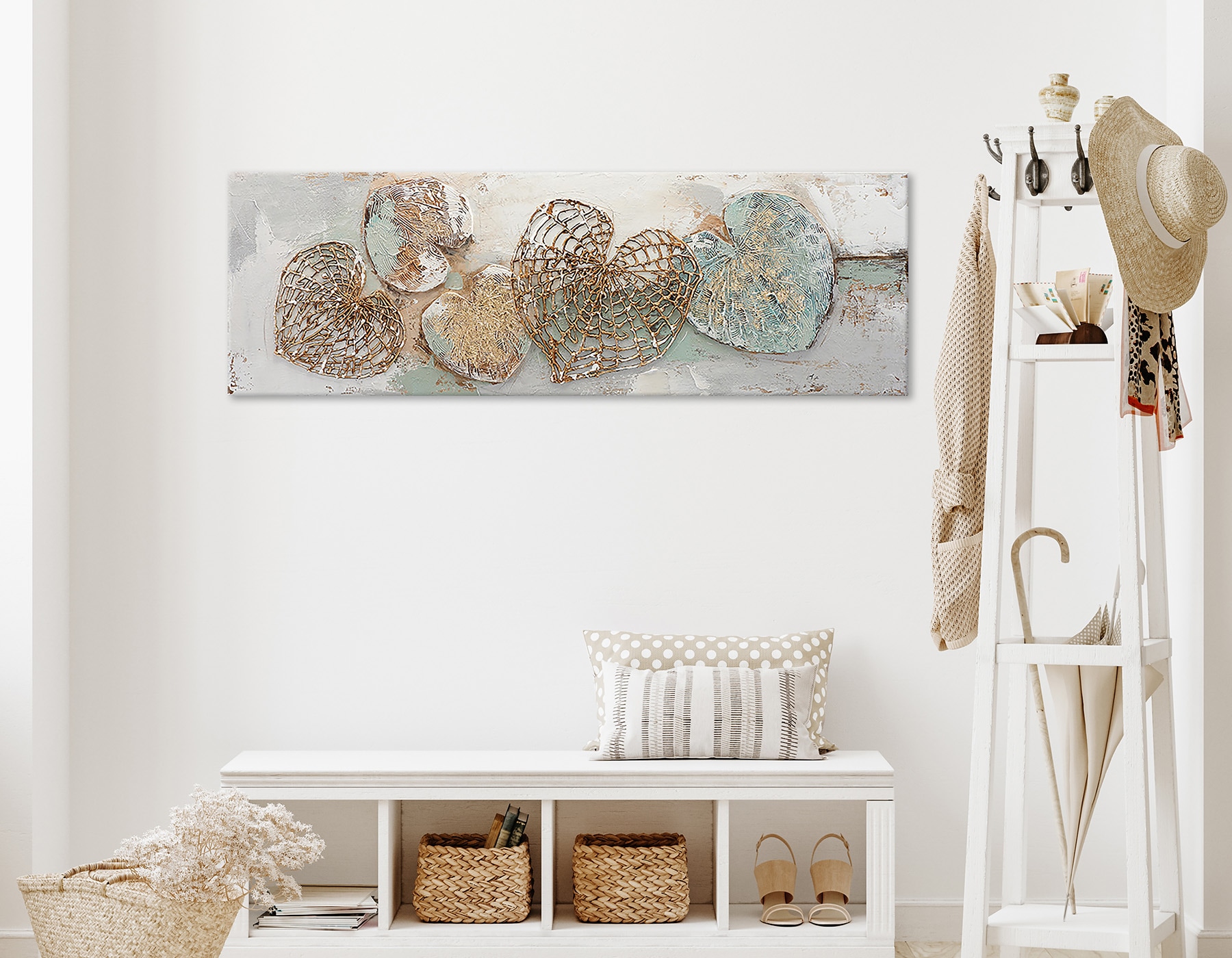 Bönninghoff Peinture à l'huile »handarbeit HERZEN 40x120 cm – Wandbild Kunst Deko modern« Abstrait | Art | Feuilles | Formes | Images de feuilles | Symboles 1 cuis tlg. fabriqué à la main, chaque image est unique