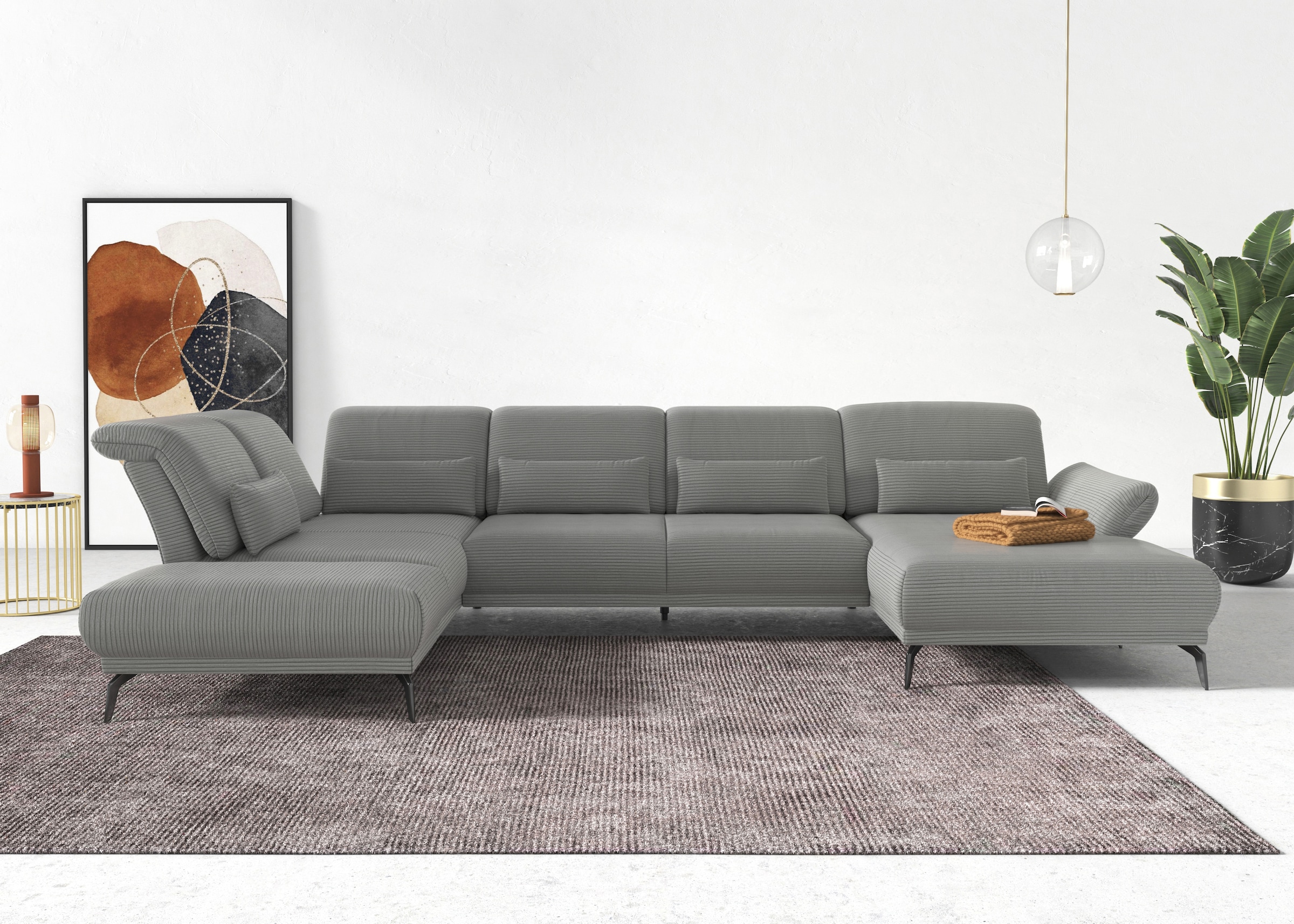 sit&more Wohnlandschaft »Coco U-Form« Sitztiefen-, Arm- und Kopfteilverstellung, Cord-Bezug, Fusshöhe 15 cm