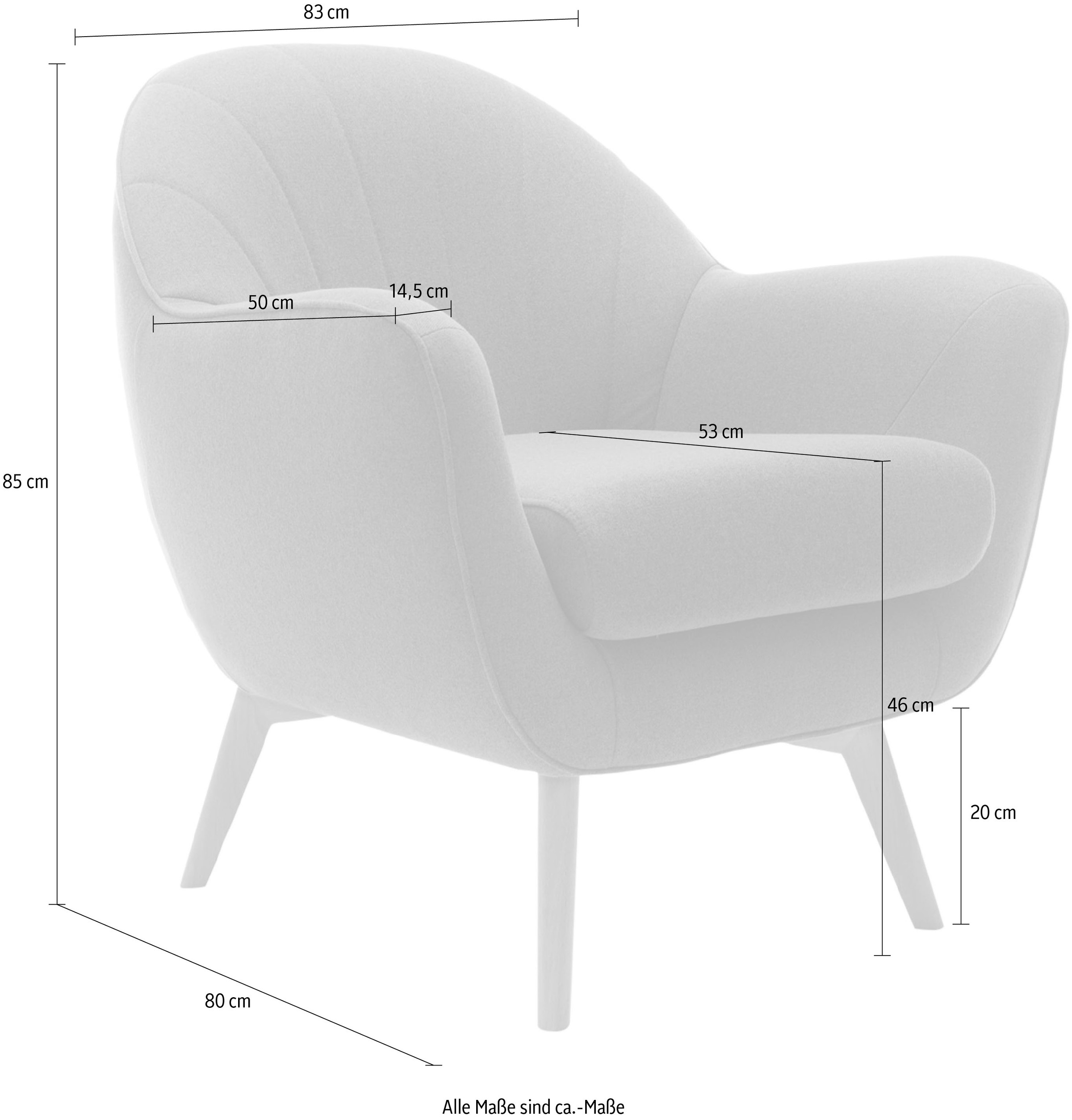 TRENDMANUFAKTUR Fauteuil »Fuelta, Loungesessel, organische Formensprache, bequem, Solitärsessel« avec couture apparente et beaux pieds en bois