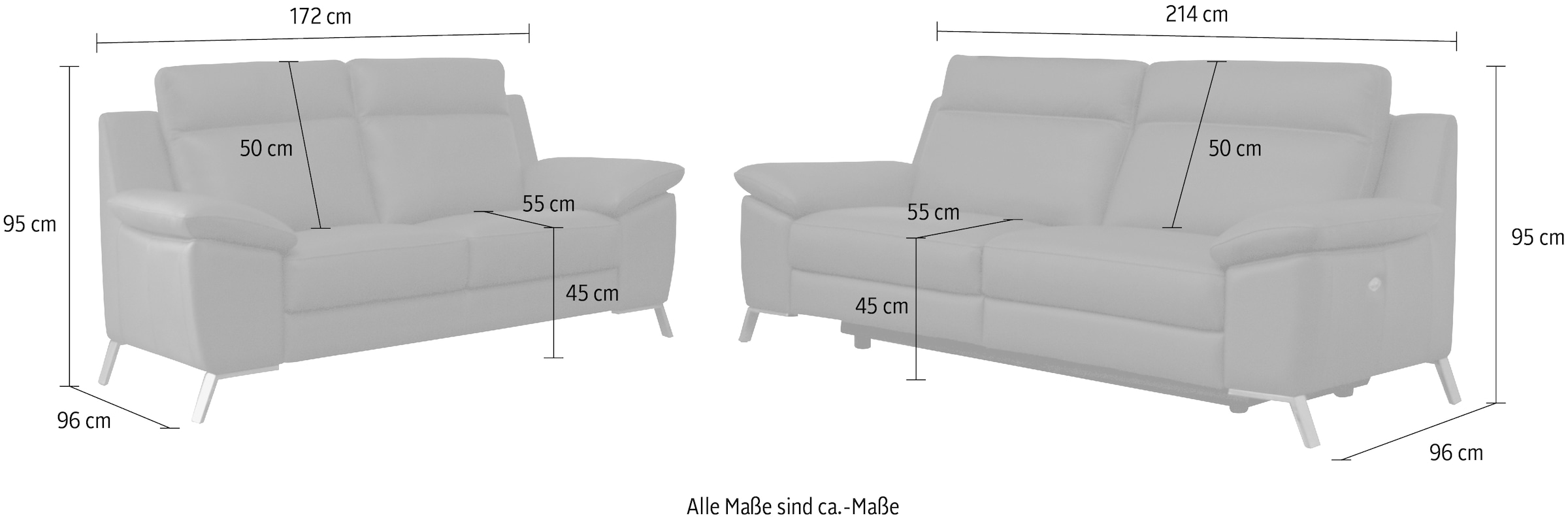 CALIA ITALIA Polstergarnitur »Roby« Set, 2 Stk. tlg. in Leder, mit elektrischer Relaxfunktion