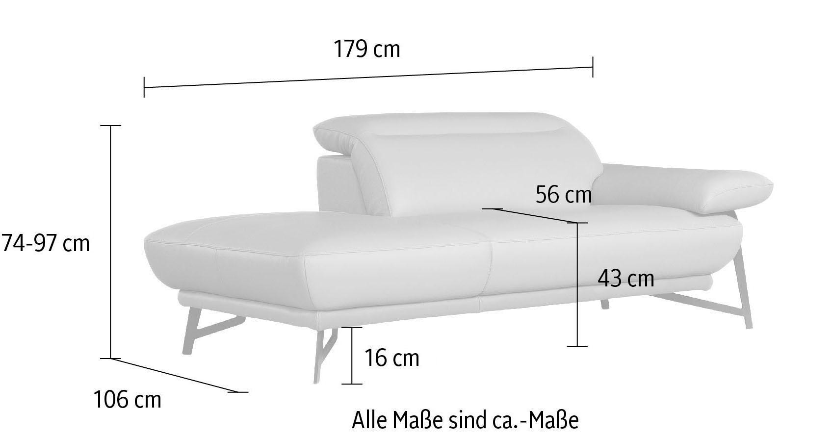 Egoitaliano Ottomane »Anais, erstklassiges Designsofa, Breite 179 cm, Fussfarbe chrom« Kopfteil verstellbar, Luxus-Microfaser Lederoptik, opal grau