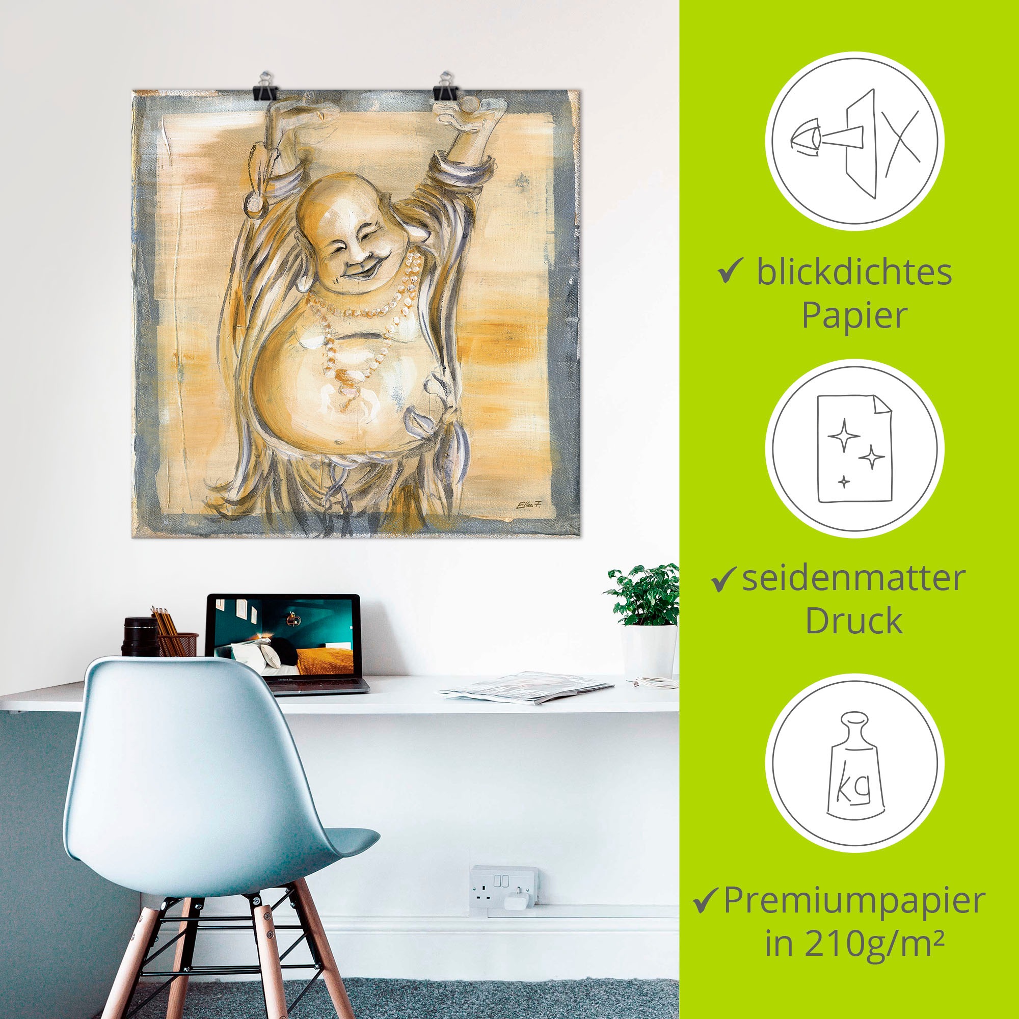 Artland Fresque murale »Fröhlicher Buddha II« 1 cuis tlg. als Leinwandbild, Poster in verschied. Grössen