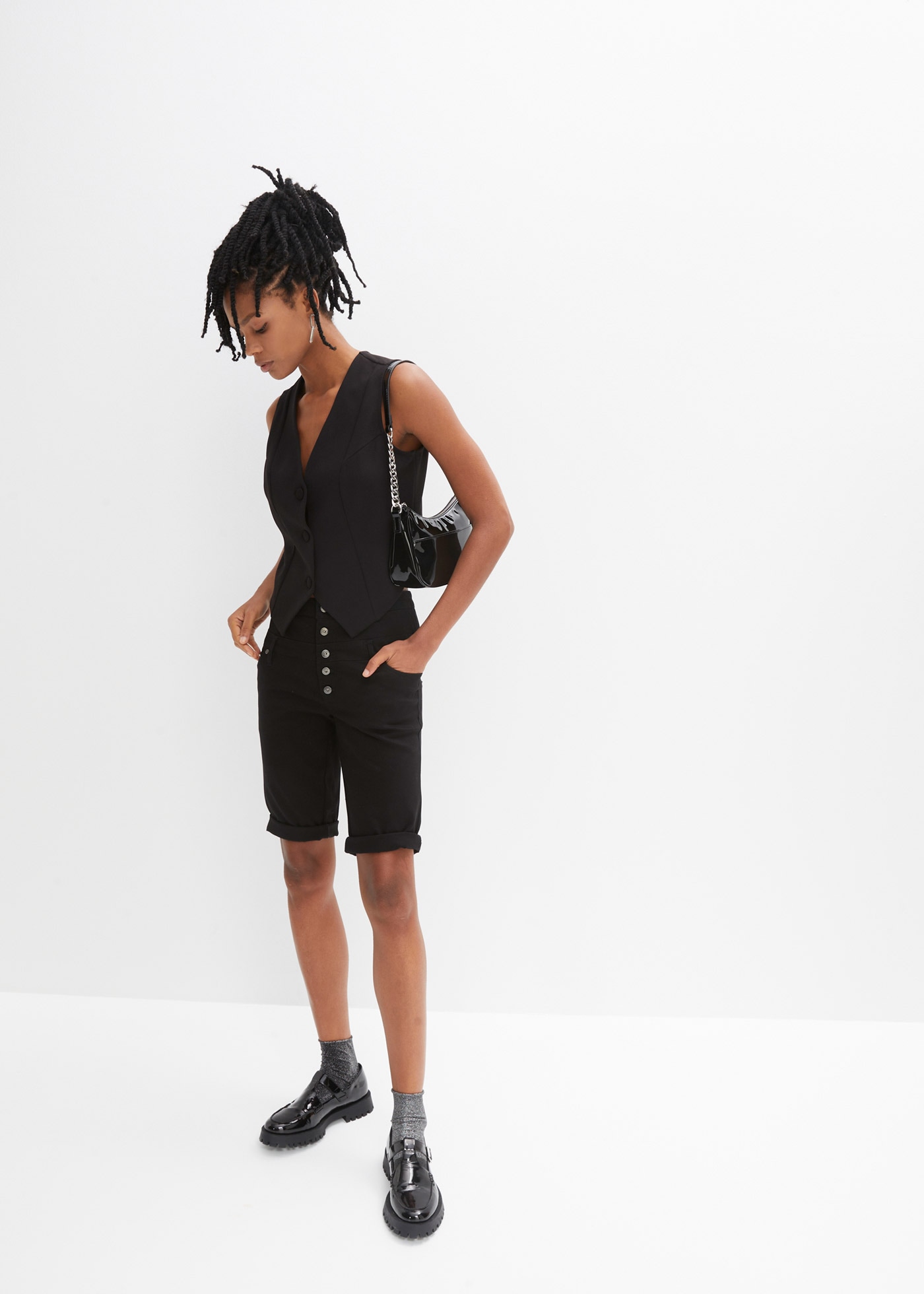 bonprix Bermuda  aus elastischem Baumwoll-Mix, Regular Fit Passform, hohe Taille
