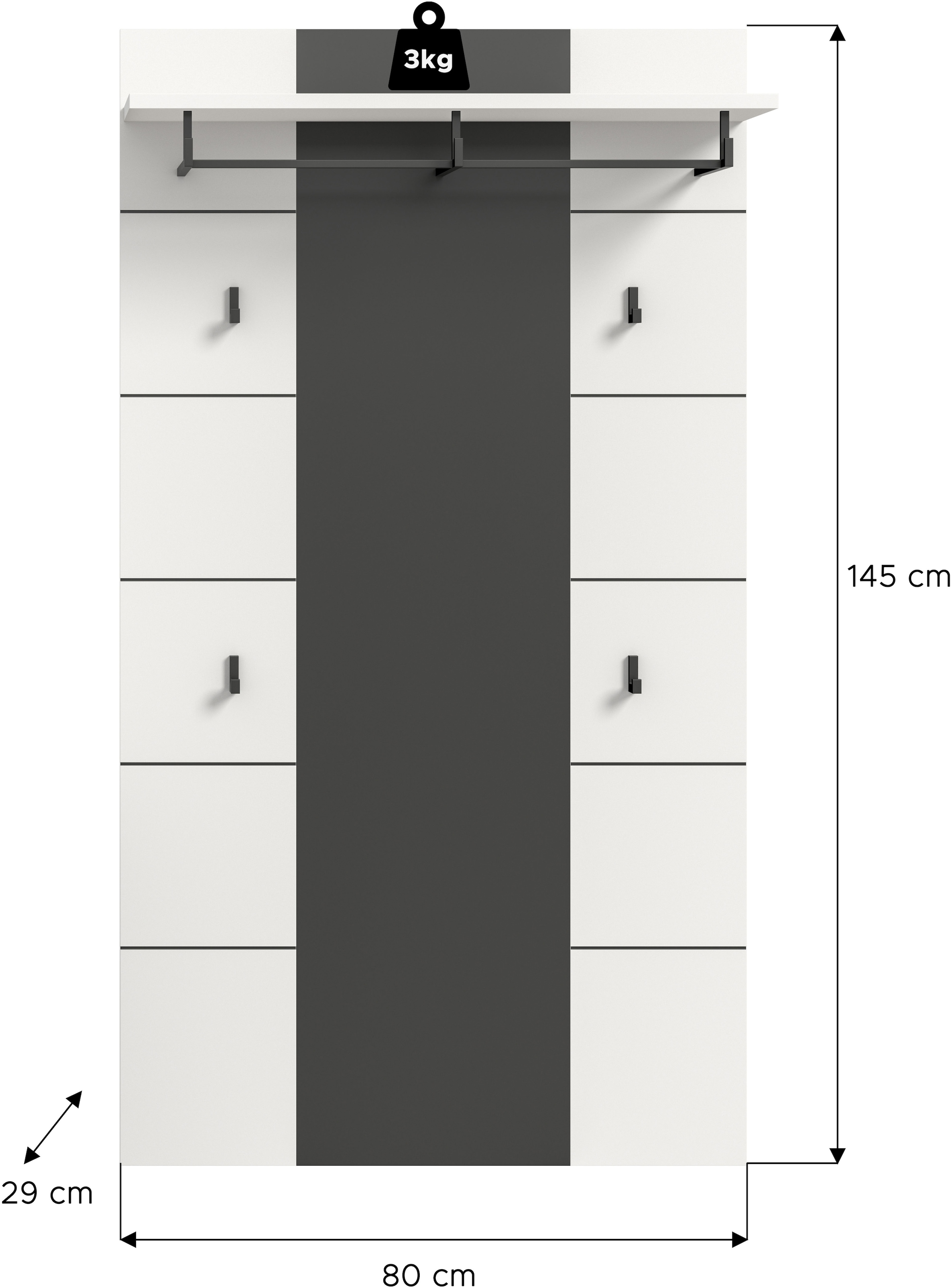 Home affaire Panneau de vestiaire »REHAT, TOPSELLER!, Höhe 145 cm, Hutablage, 4 Haken, Garderobenstange« in verschiedenen Farben erhältlich, 1 cuis tlg. Paneel, Wandboard, Garderobe, Garderobenleiste, Garderobenboard