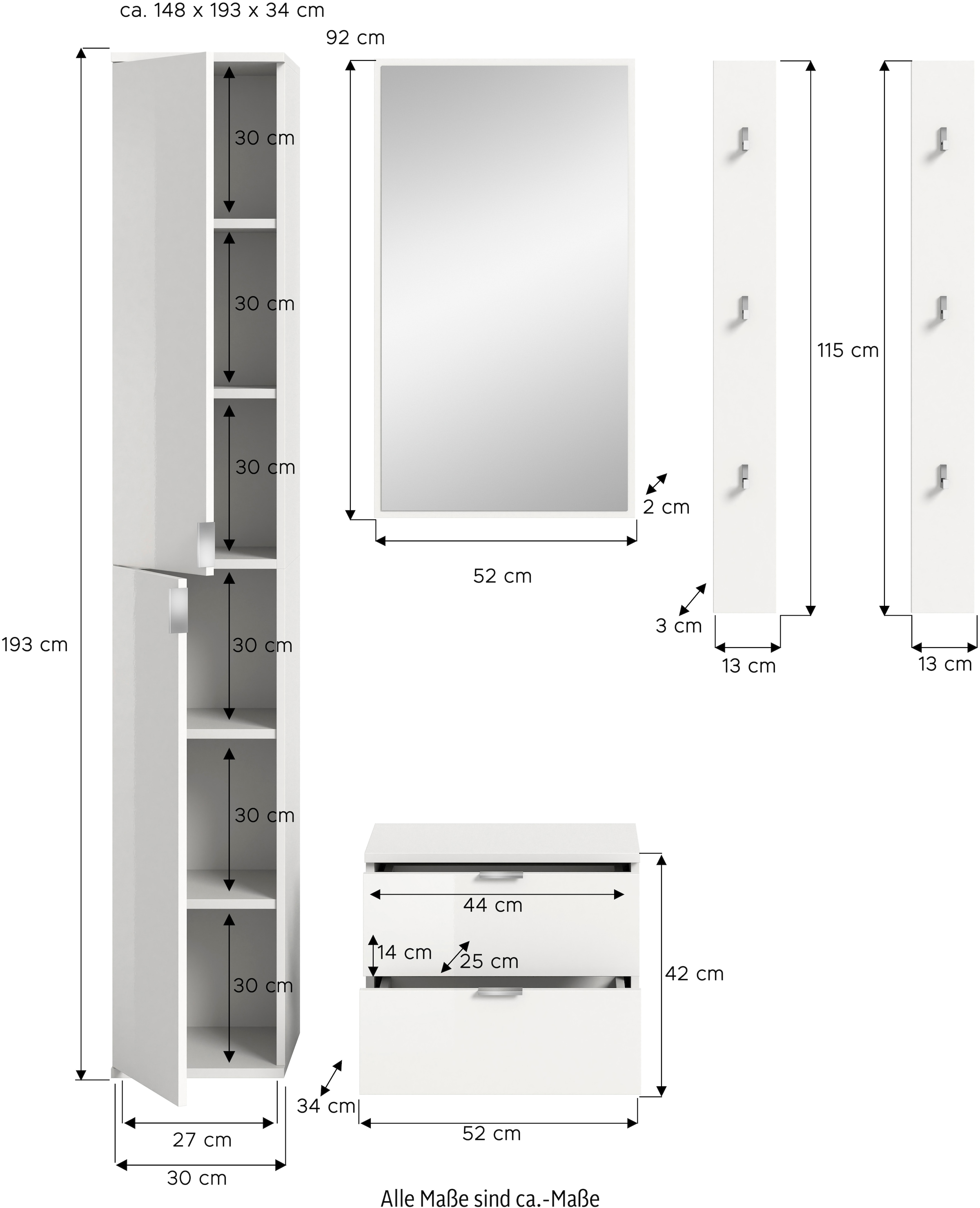 Home affaire Garderoben-Set »Trondheim, Garderobenset 4-tlg. Breite 148 cm,« 4 Stk. tlg.