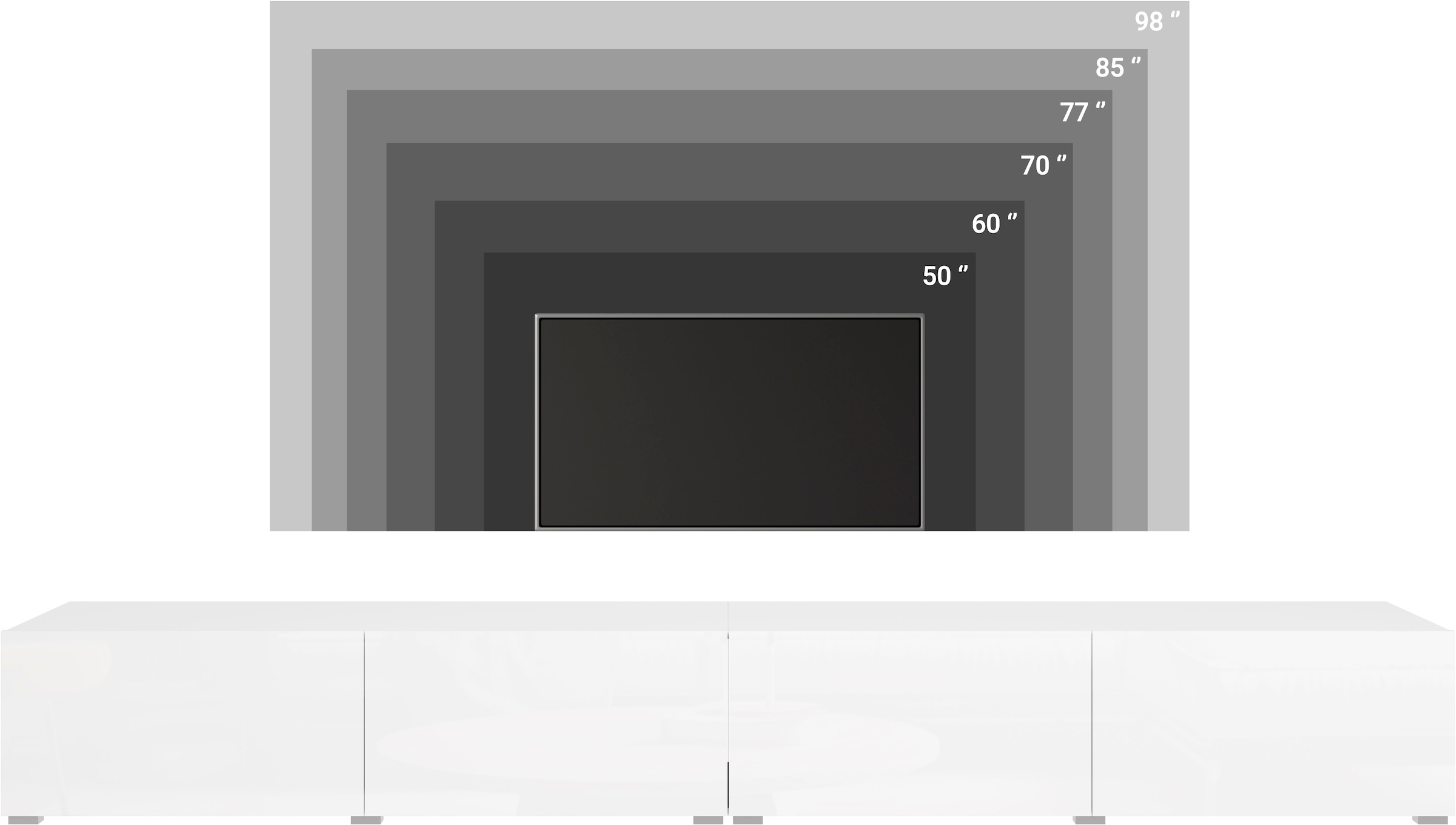 GOODproduct Lowboard »Denver Erlebe die Weltmeisterschaft im XXL-Format« Elegantes TV-Möbel 300 cm, speziell für bis zu 98-Zoll Fernseher
