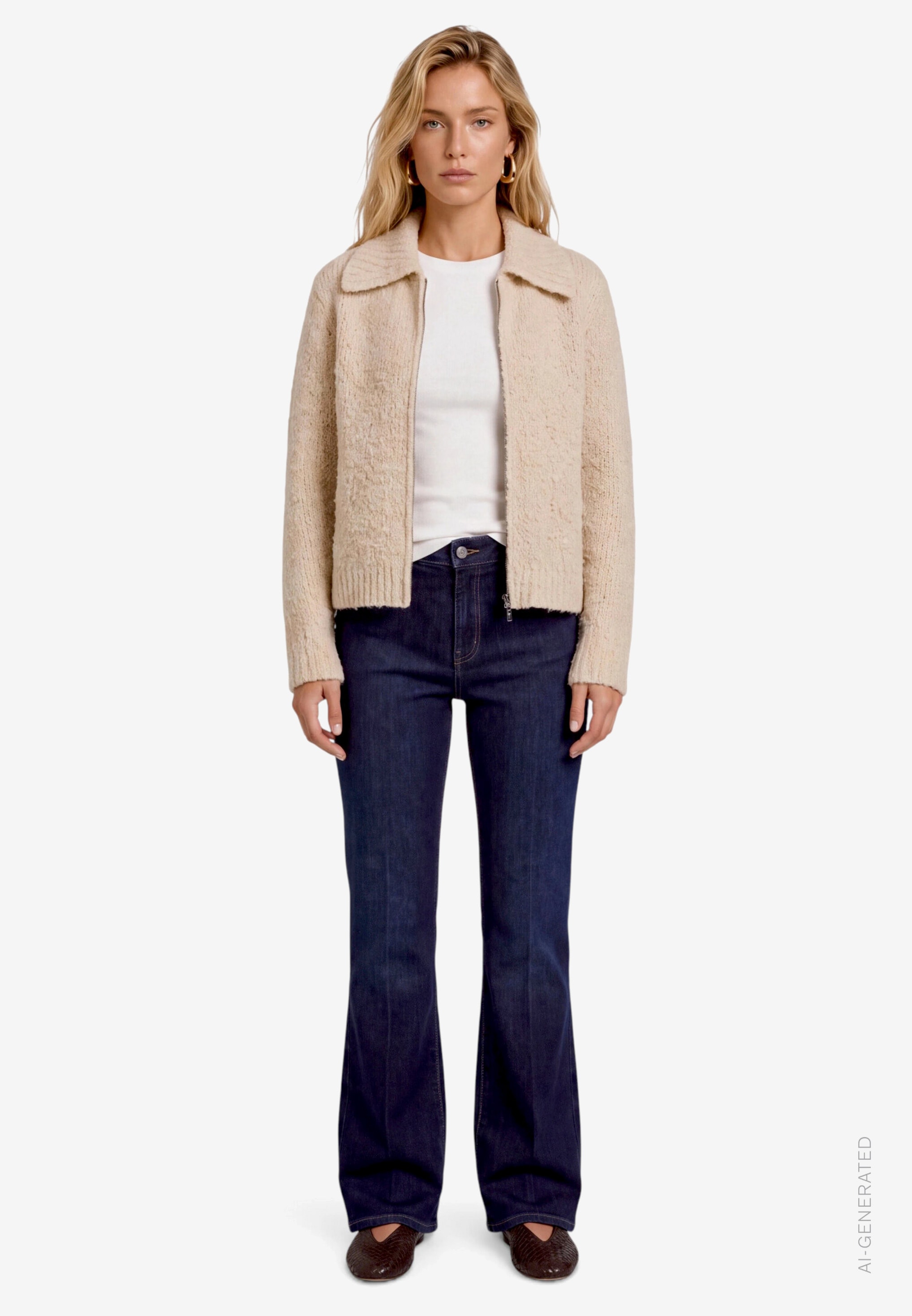 Zero Cardigan Grob-Strickjacke mit Hemdkragen und Reissverschluss