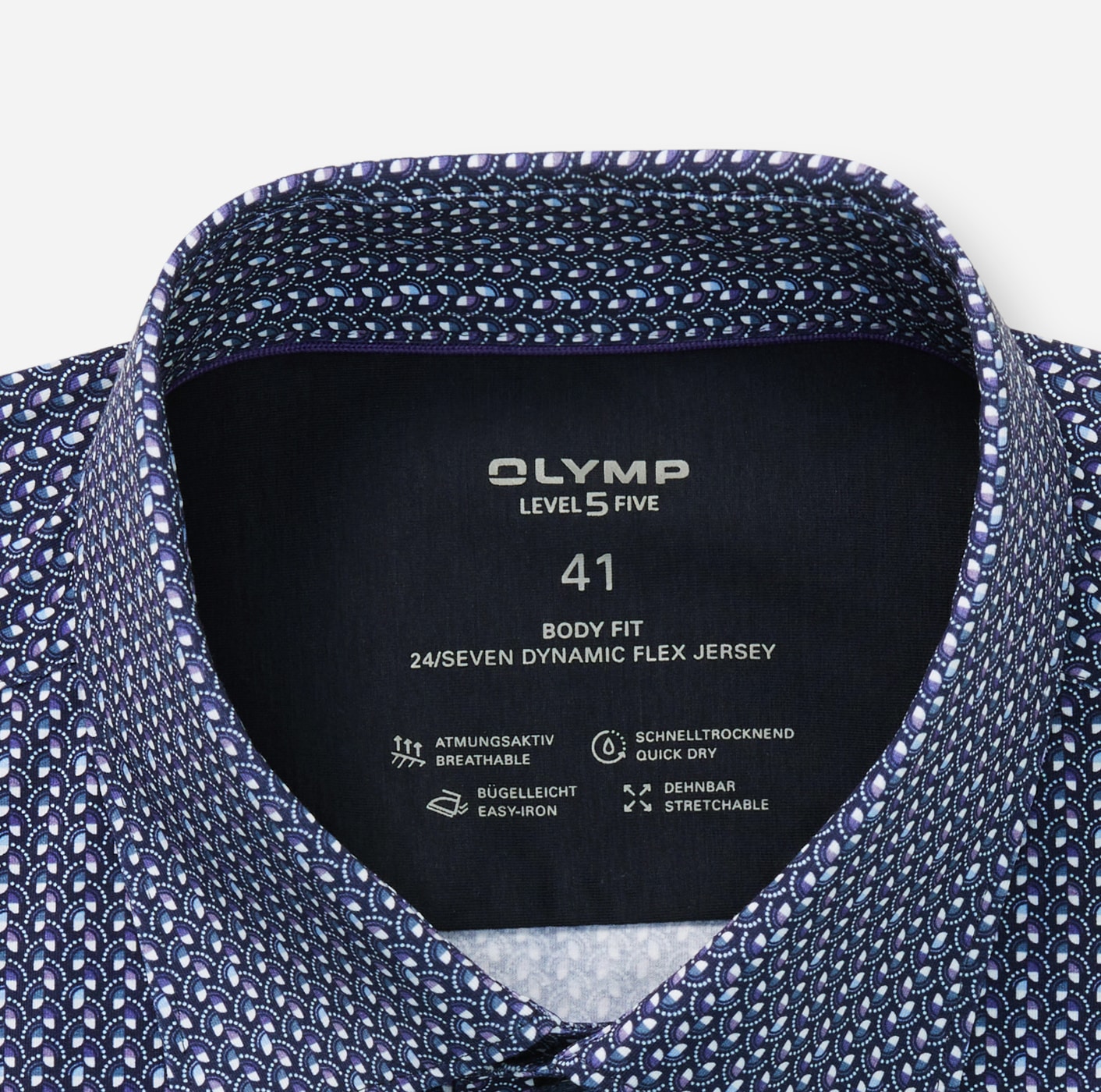 OLYMP Chemise à manches longues »24/7 - Level 5« Atmungsaktiv, dehnbar, body fit, New York Kentkragen, Flex Jersey