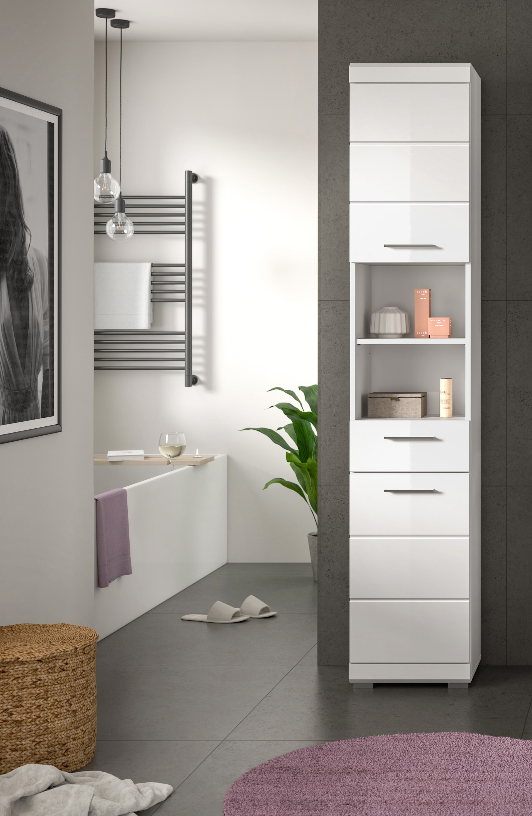 welltime Hochschrank »SIENA, Breite 37cm, 2 Tür, 1 Schubkasten, 2 offene Fächer, MDF-Front« TOPSELLER!, 1 Stk. tlg. in verschiedenen Farben erhältlich, Badmöbel, Badschrank, Schrank, Bad