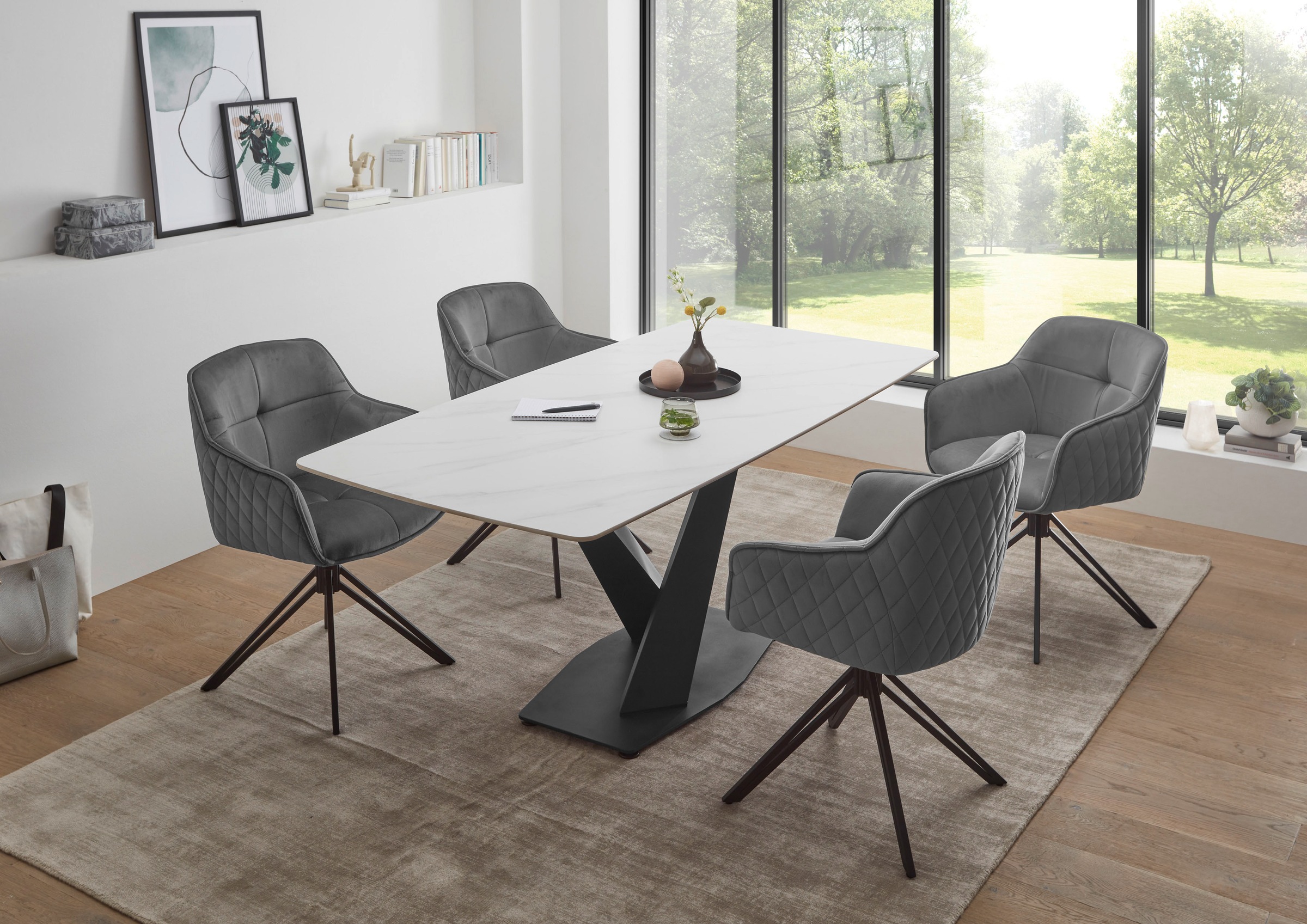 Stolkom Esstisch »Ventura Esszimmertisch Keramik, Esstisch Keramik BxHxT 180x75x90 cm« Keramikoberfläche abgerundete Ecken, Metallgestell schwarz matt