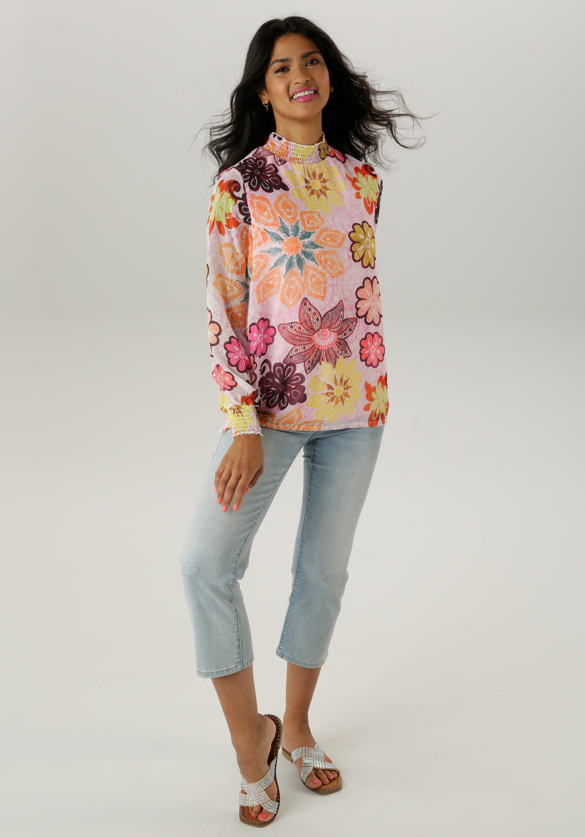 Aniston SELECTED Blouse en mousseline mit Blumendruck und Smokbündchen