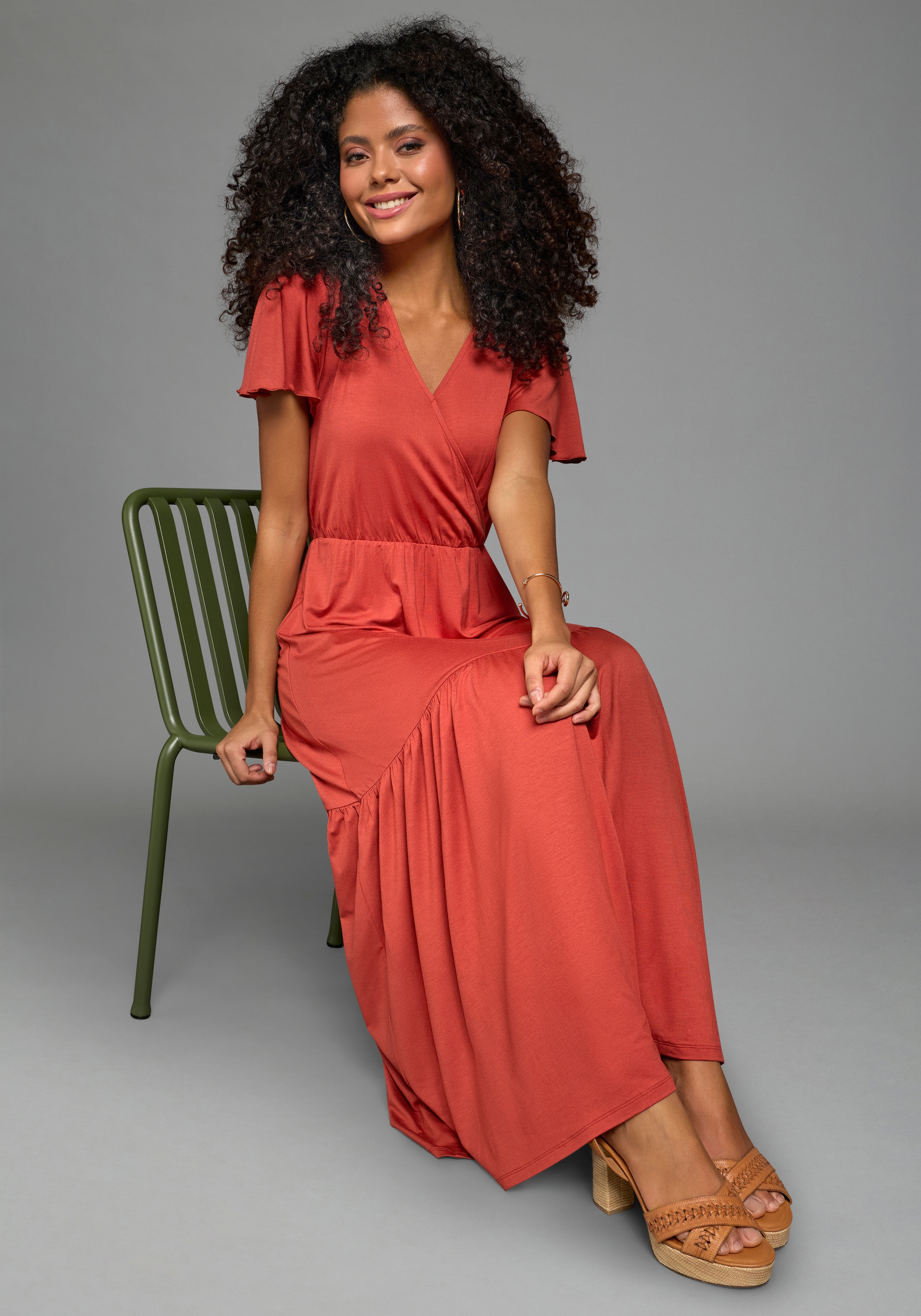 Laura Scott Robe d'été langer Schnitt, für warme Tage, aus Single Jersey, mit Flügelärmeln