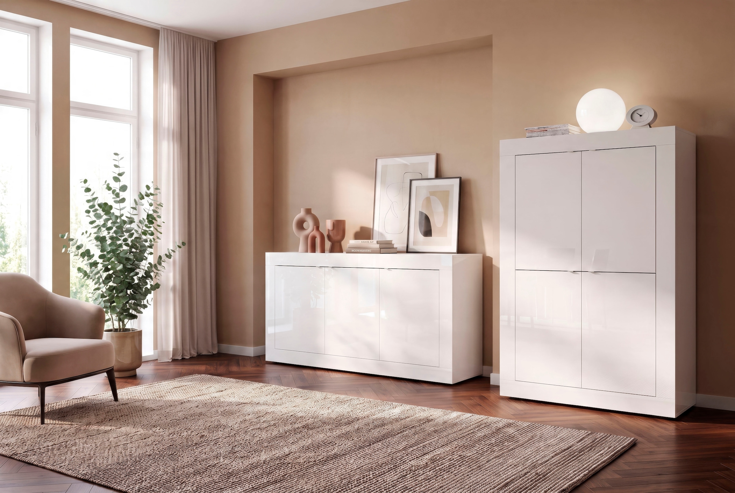 Home affaire Buffet »Basic Breite 160 cm, Kommode 3 Türen, Anrichte,« Poignée en métal, design moderne du cadre, beaucoup d'espace de rangement, choix de couleurs