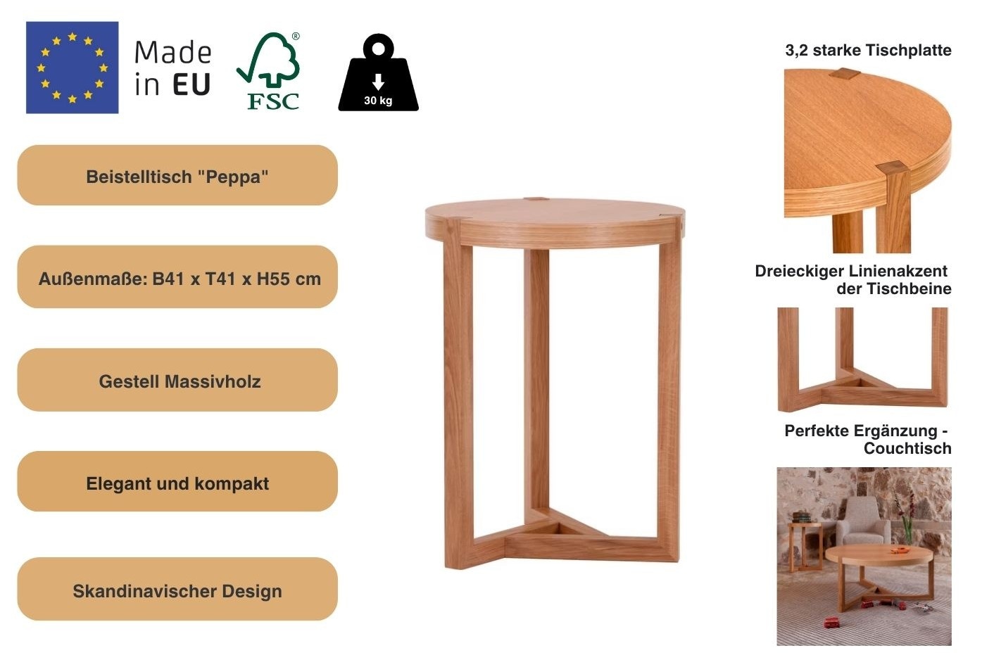 Woodman Table d'appoint »Peppa« im skandinavian Design, FSC®-zertifiziert