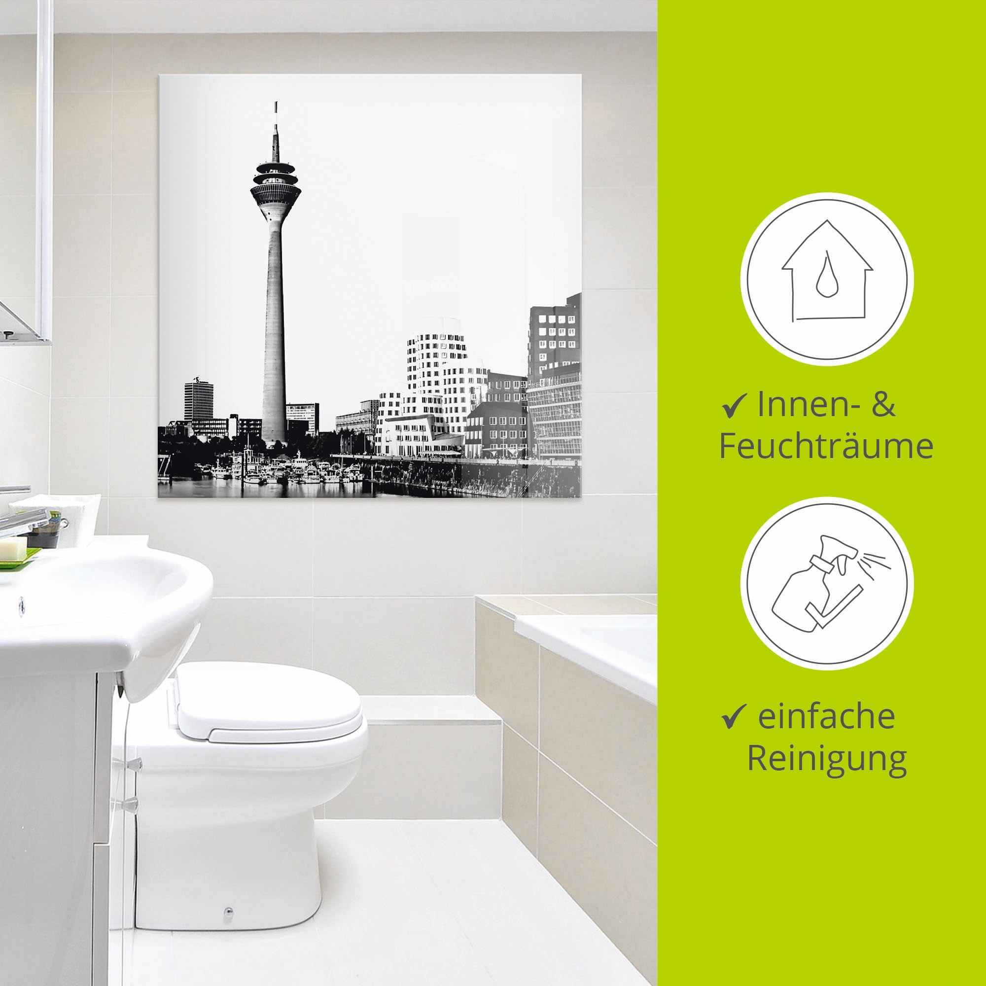 Artland Tableau en verre »Düsseldorf Collage Skyline 15« Allemagne 1 cuis tlg. disponible en différentes tailles