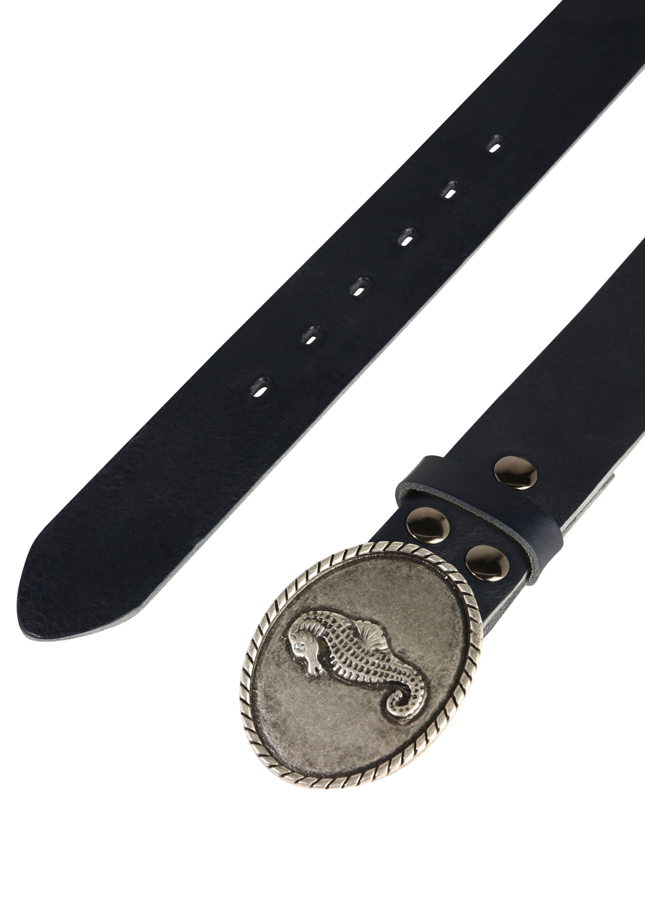 Rettungsring Gürtel Ledergürtel Schliesse »Seepferd Oval Silber Mit Swarovski-Kristall Verdelt«