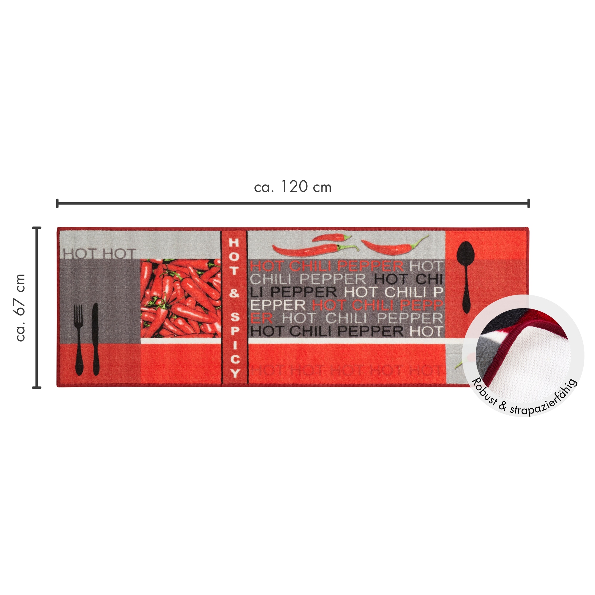 Andiamo Chemin de cuisine »Hot Pepper« Rectangulaire 5 mm Höhe Motiv Peperoni/Chili, Küche, waschbar, Kundenliebling