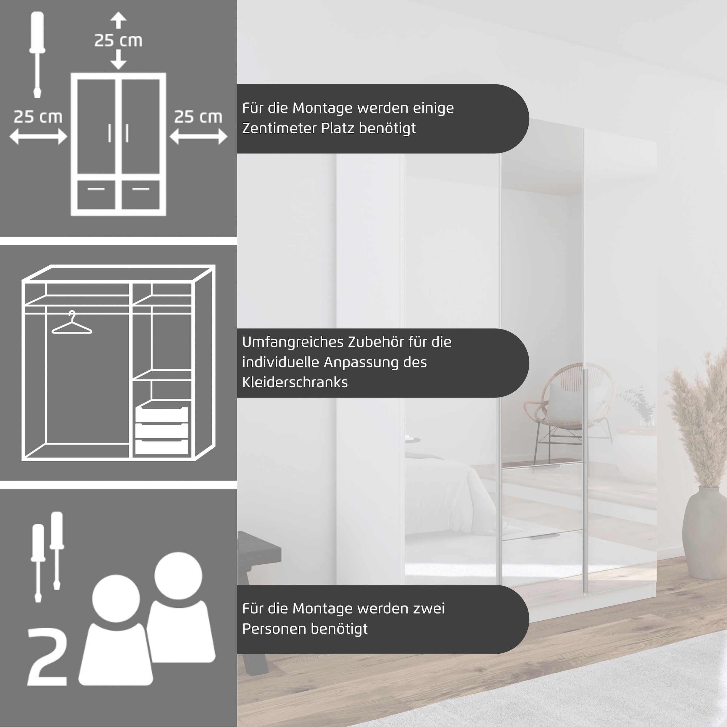 GOODproduct Drehtürenschrank »Kleiderschrank Schrank Garderobe AGORDO mit Dekor- oder Hochglanzfront« in zwei Griff-Farben, Breite 360 cm,  mit Aussenschubkästen, Serie in 7 Breiten und 2 Höhen MADE IN GERMANY