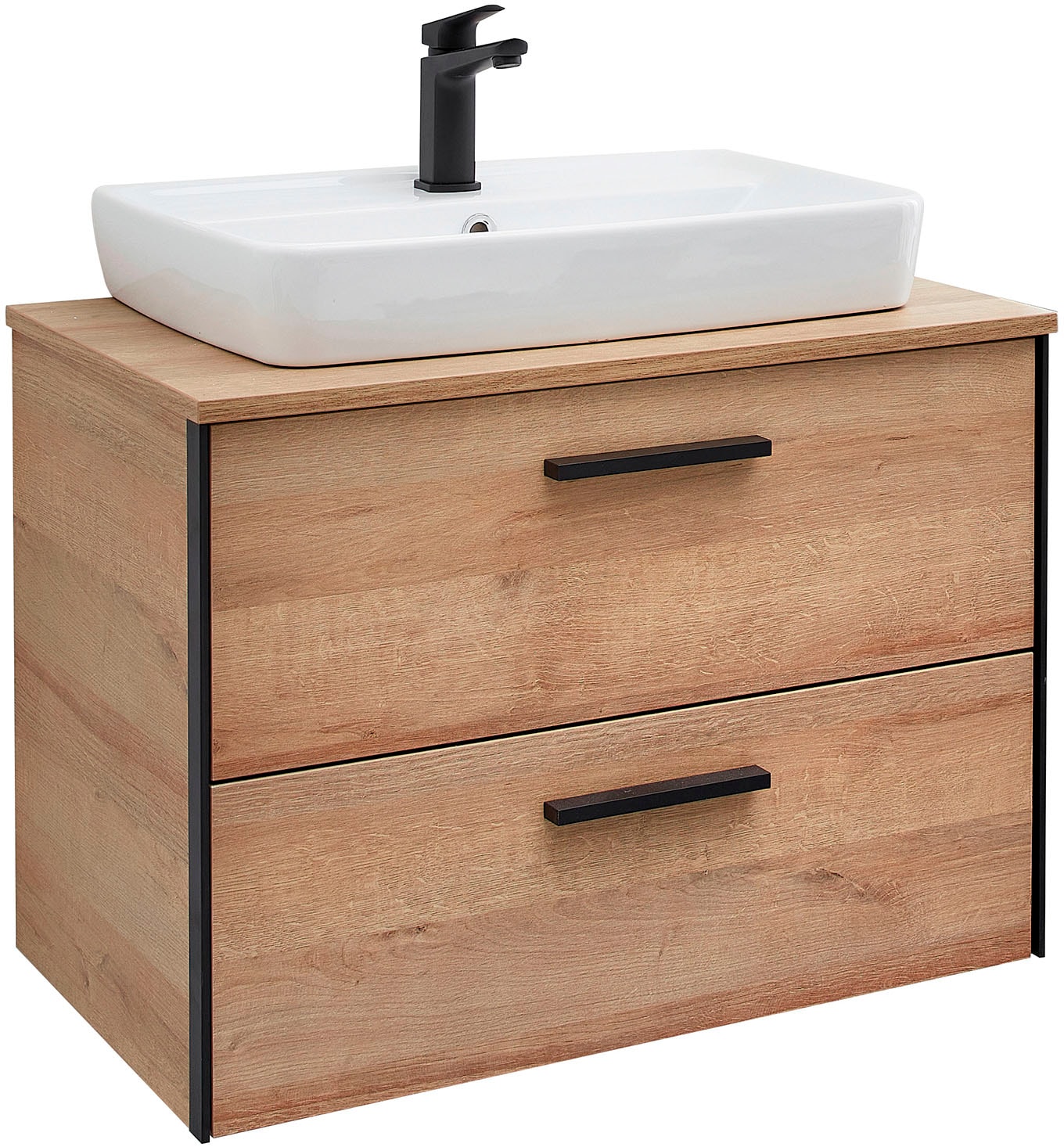 Saphir Ensemble de meubles de salle de bain »Quickset 395 2-teilig, Keramik-Aufsatzbecken mit LED-Spiegelschrank« 4 cuis tlg.