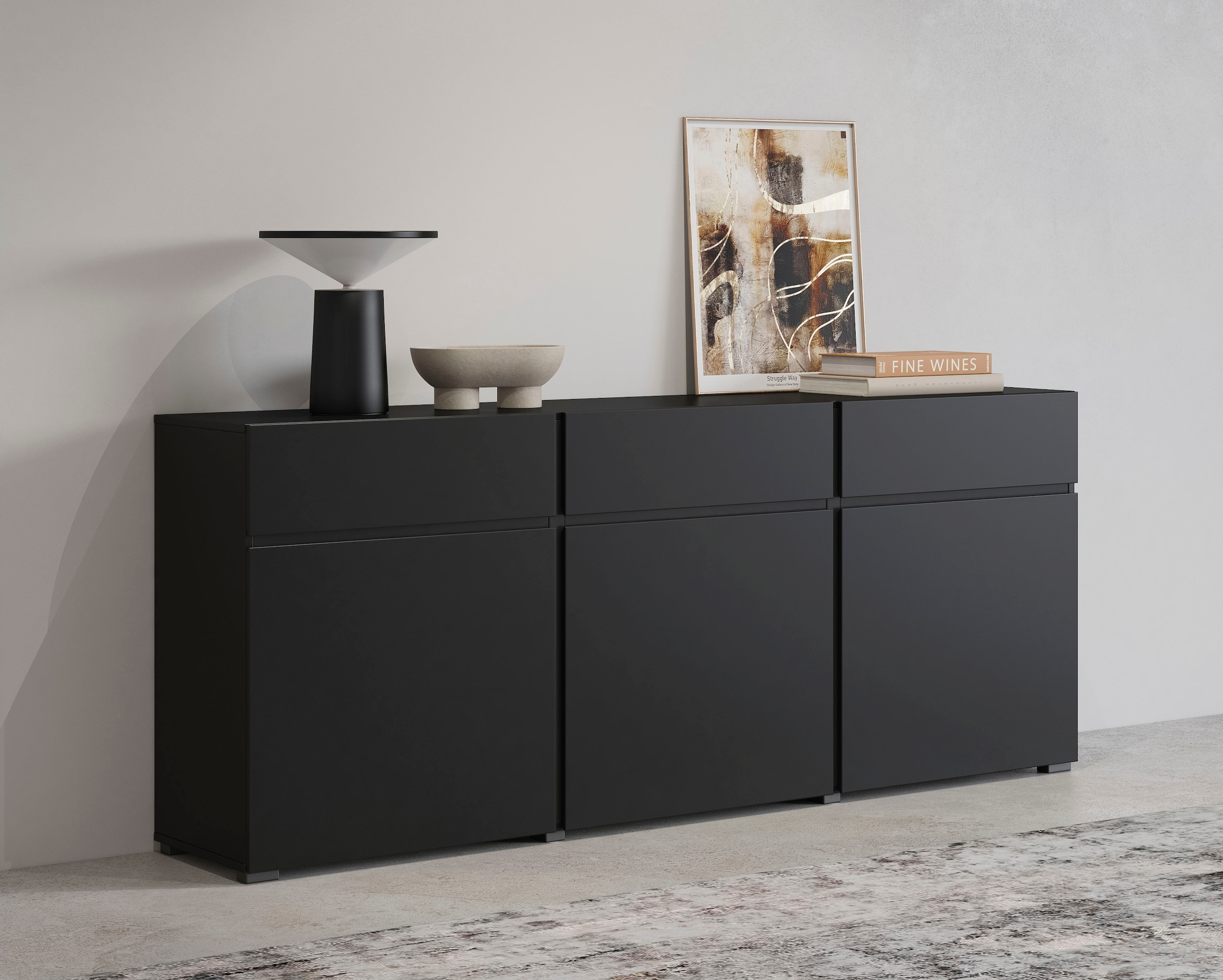 GOODproduct Kommode »Cross,Breite 180 cm, moderne grifflose Kommode,3 Türen/3 Schubkästen« Schubladenschrank mit viel Stauraum, Einlegeböden verstellbar