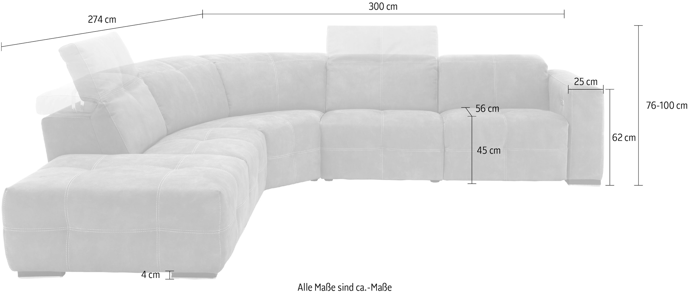 Egoitaliano Ecksofa »Sauvanne, Designsofa der Extraklasse, elegant und bequem, L-Form« wahlweise mit elektrischer Relaxfunktion, Kopfteilverstellung