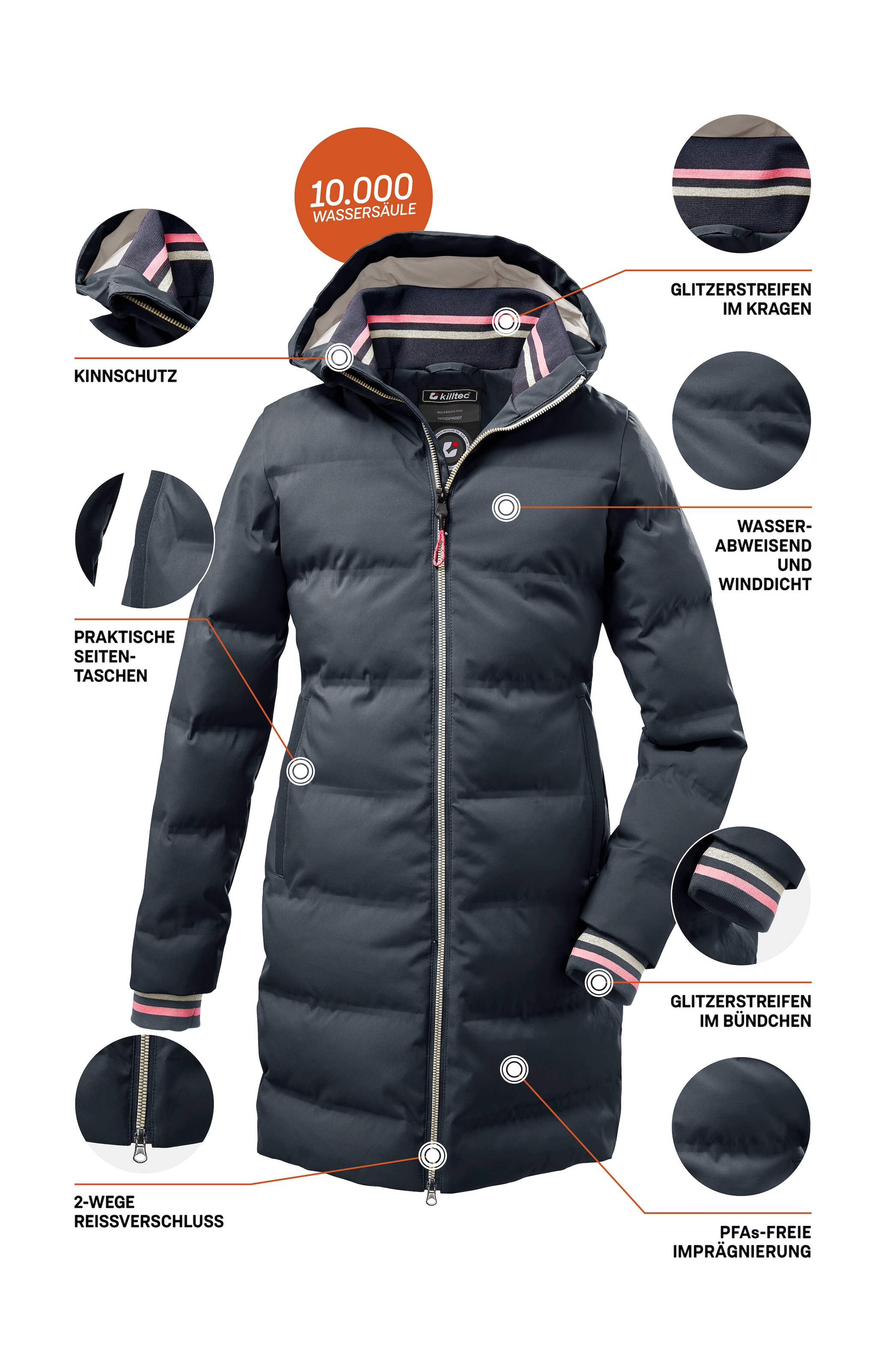 Killtec Steppmantel »KOW 33 GRLS QLTD CT« winddicht, wasserabweisend, atmungsaktiv, 2-Wege-Reissverschluss