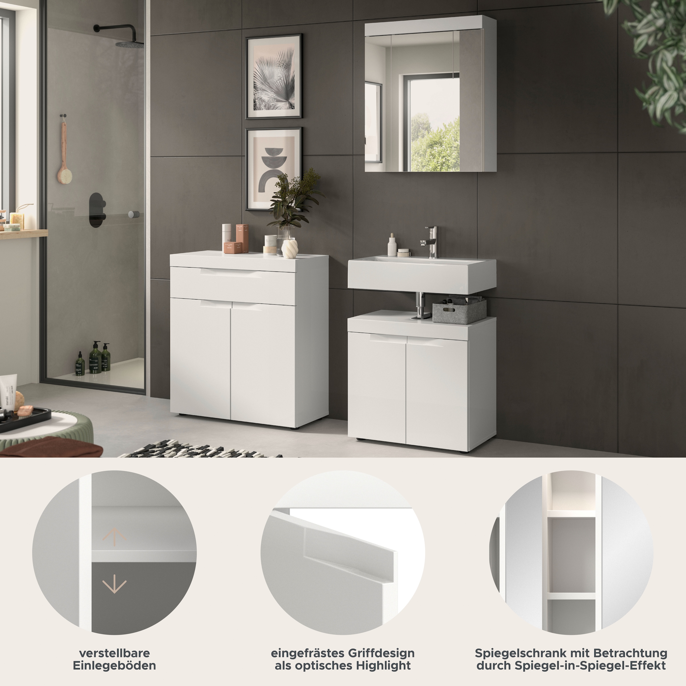 GOODproduct Badmöbel-Set »MAOI, 3-teilige Badkombination, hochwertige MDF Front«