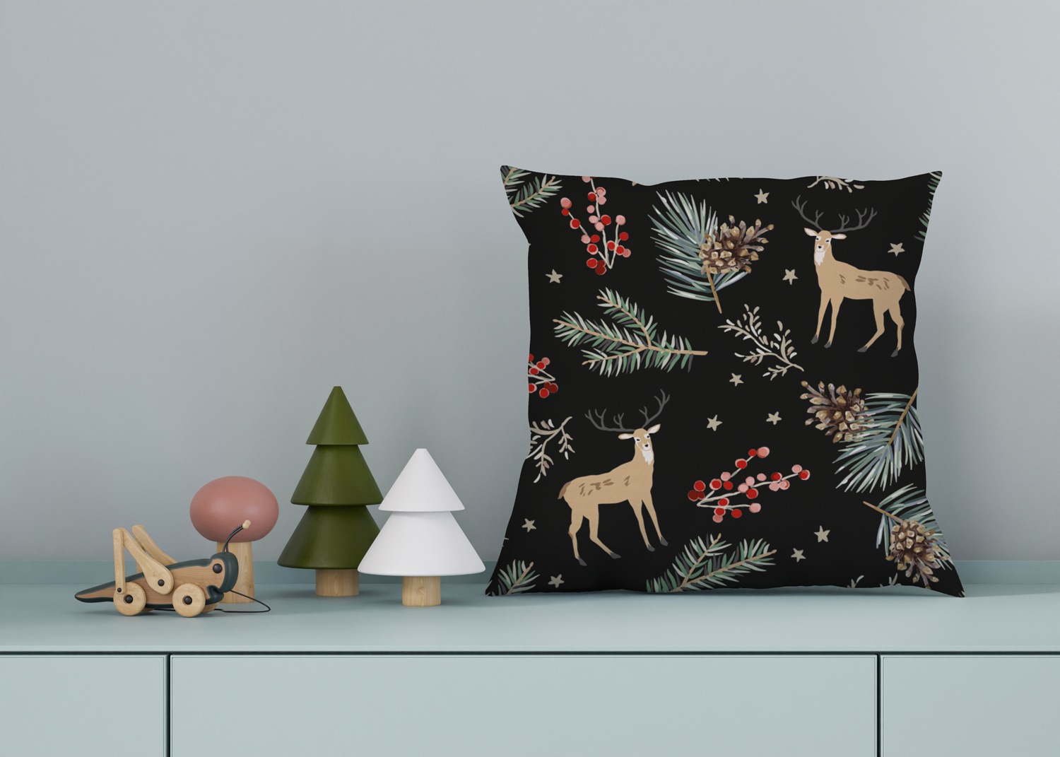 queence Dekokissen »Rudolf« Kissenhülle,Rentier,Weihnachten,Schwarz,Winterlich,Weihnachtsmotiv