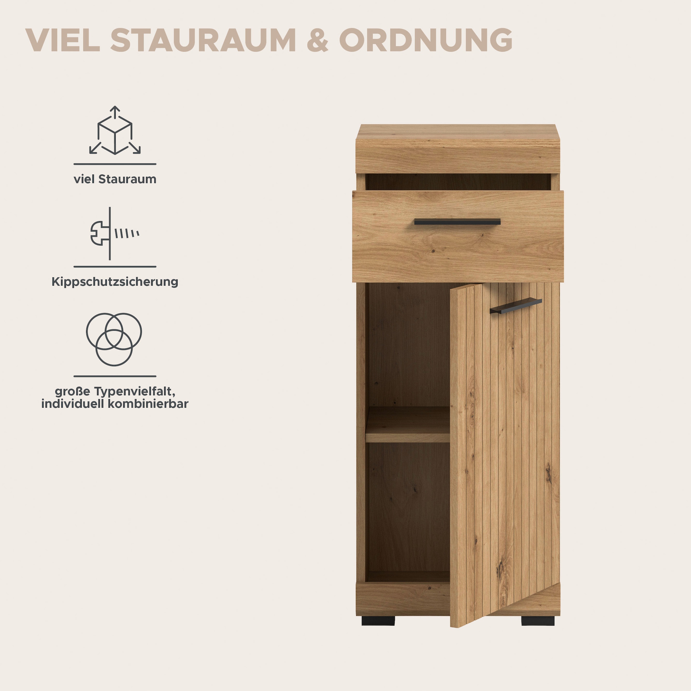welltime Armoire basse »SIENA, Breite 37cm, 1 Tür, 1 Schubkasten, 2 Fächer, MDF-Front« BEST-SELLER !, 1 cuis tlg. disponible en plusieurs couleurs, meubles de salle de bain, armoire de salle de bain, commode, salle de bain
