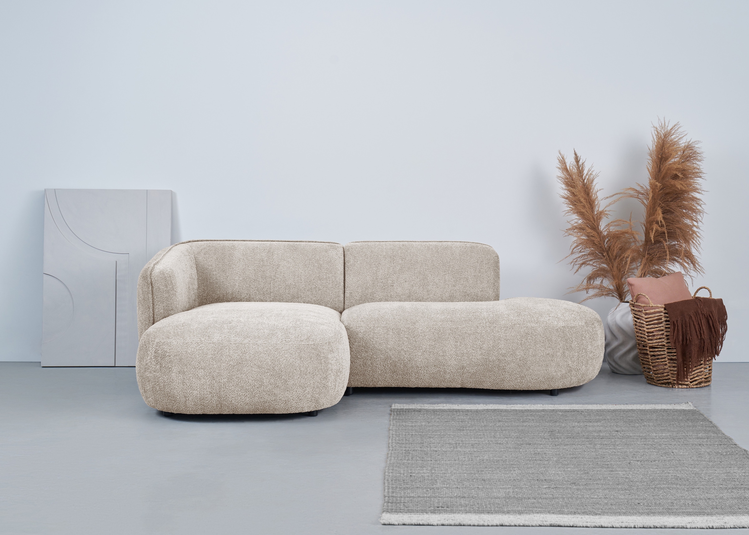 GOODproduct Canapé d'angle »OSTRUP Rundsofa, L-Form, Naturtöne, Boucle oder Chenille« largeur 278 cm, forme organique aux courbes douces