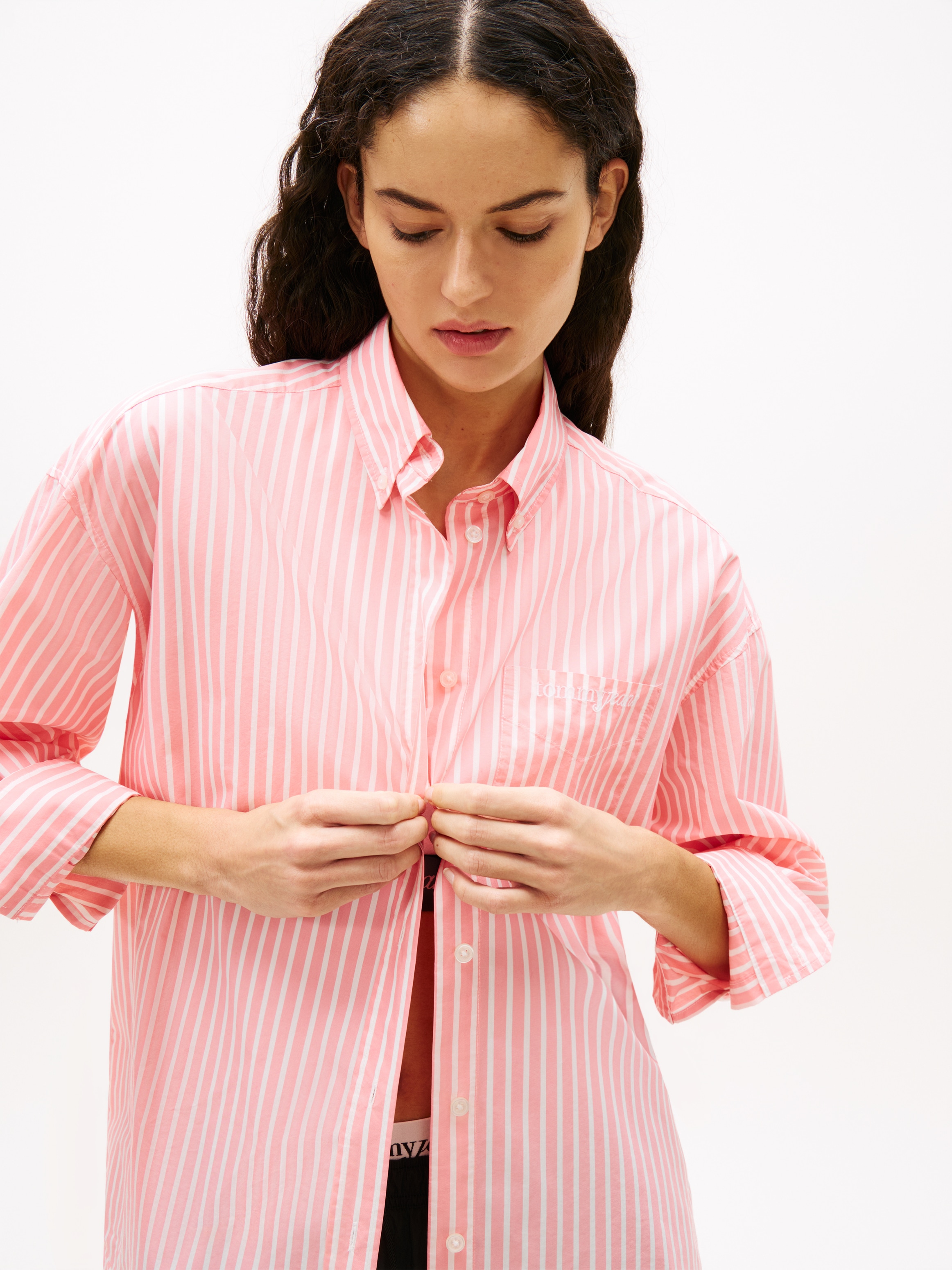 Tommy Jeans Blouse à manches longues »TJW OVS POPLIN SHIRT« mit modischen Streifen