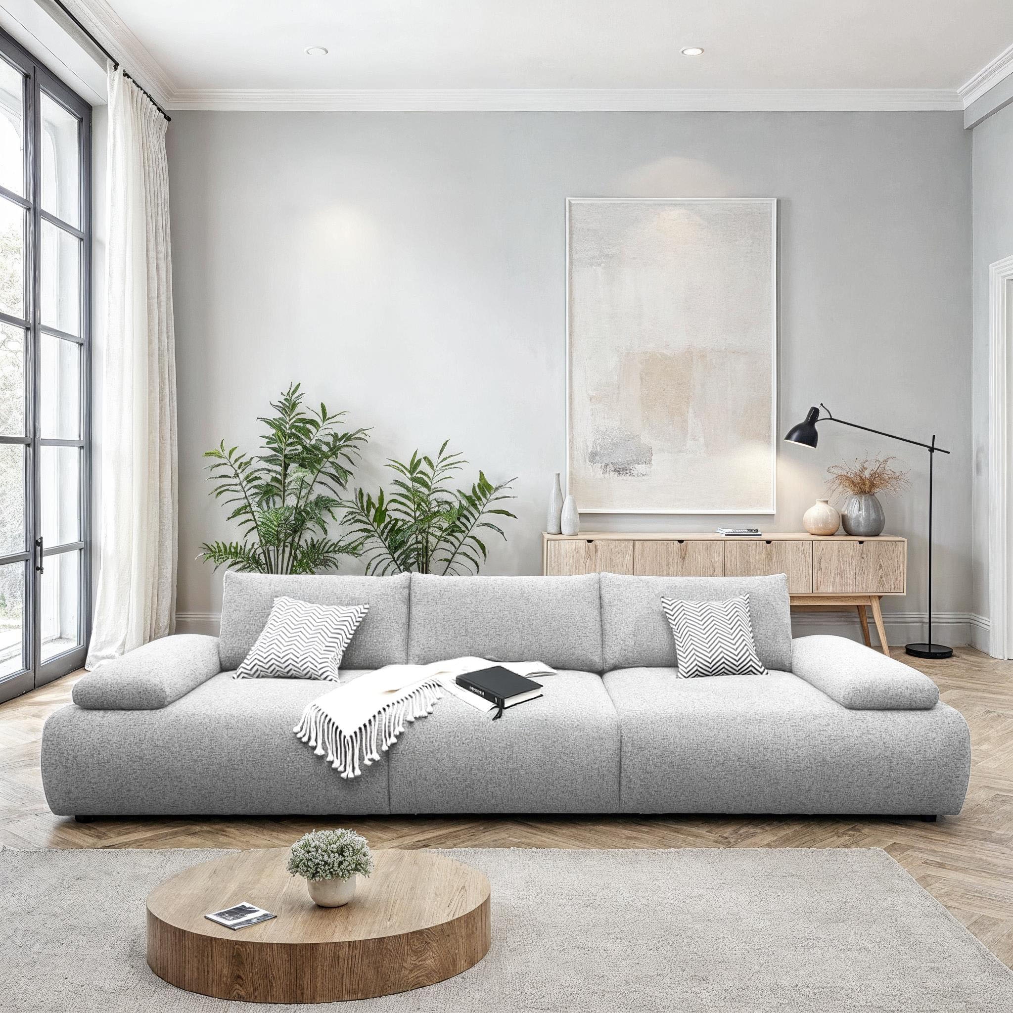 DOMO collection Big-Sofa »Évora Megasofa Breite 324 cm« Federkern, inkl. Armlehnenverstellung, Struktur grob, silber