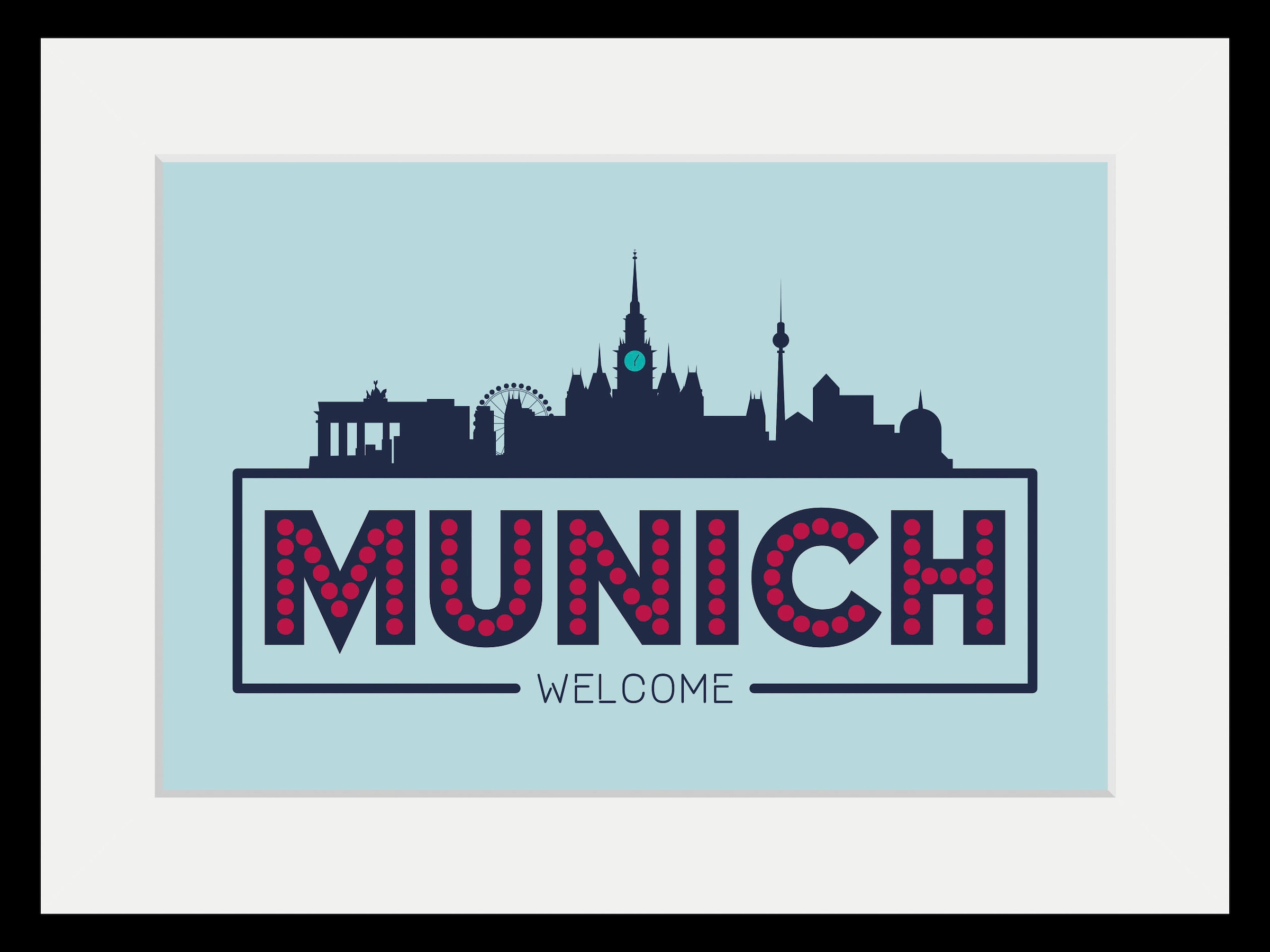 queence Image »Welcome Munich« 1 cuis tlg. HD Premium Poster-Druck inkl. Holzrahmen