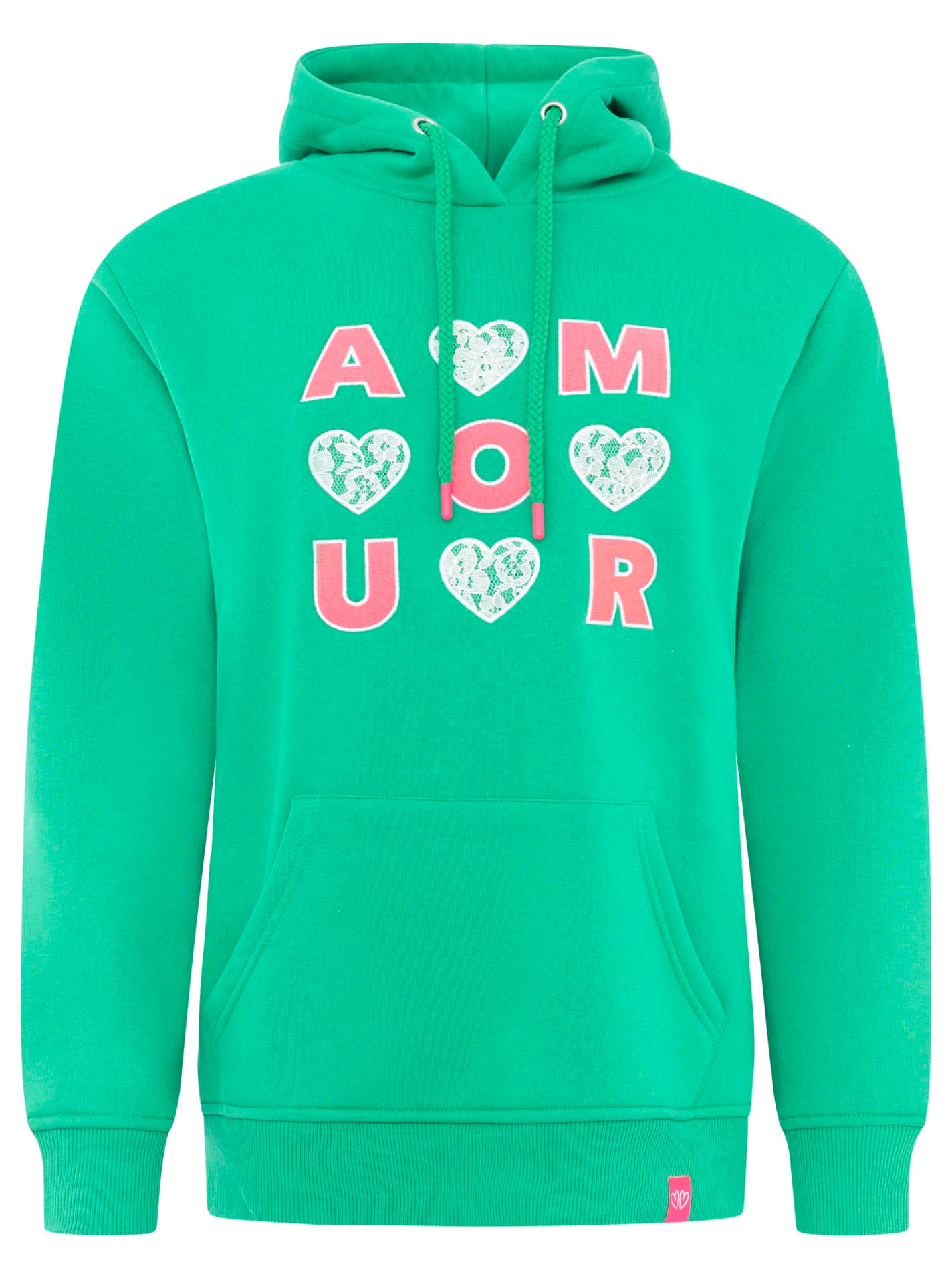 Zwillingsherz Hoodie »"AMOUR"«, Motif brodé avec cœurs et dentelle, capuche, poche kangourou
